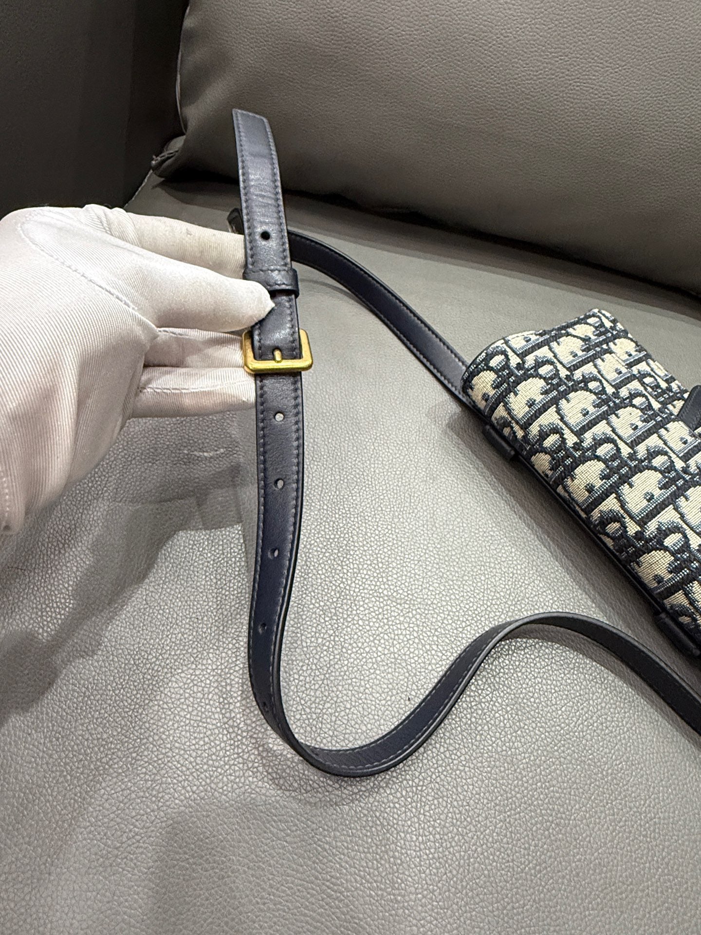 Dior - Saddle Belt Bag - Oblique embroidered canvas with leather trim - Navy - (mini)