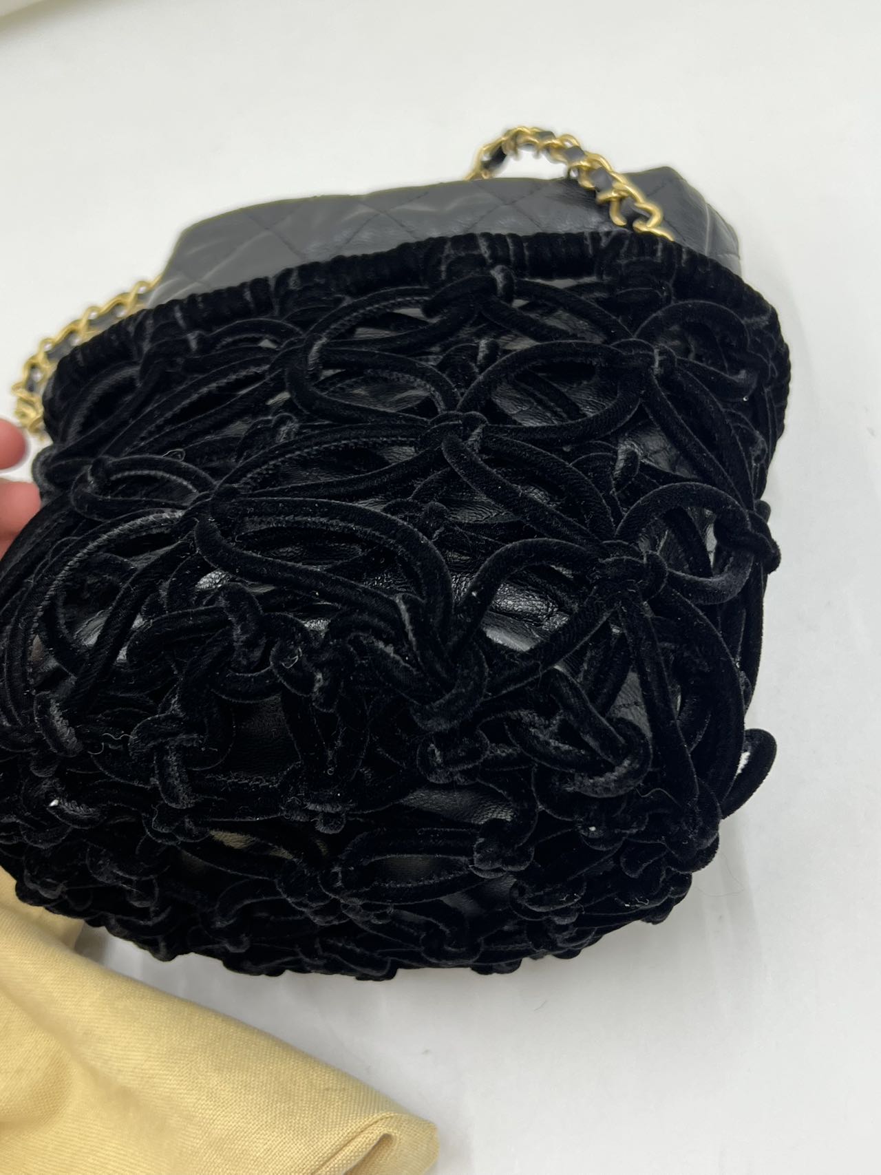 Chanel - Bucket Bag - Velvet mesh and quilted lambskin leather - Black - (mini)
