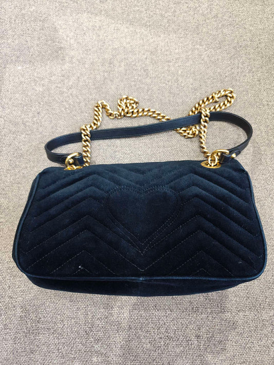 Gucci - GG Marmont 26 Rhinestone Velvet Shoulder/Crossbody Bag - Velvet - Black - (Medium)