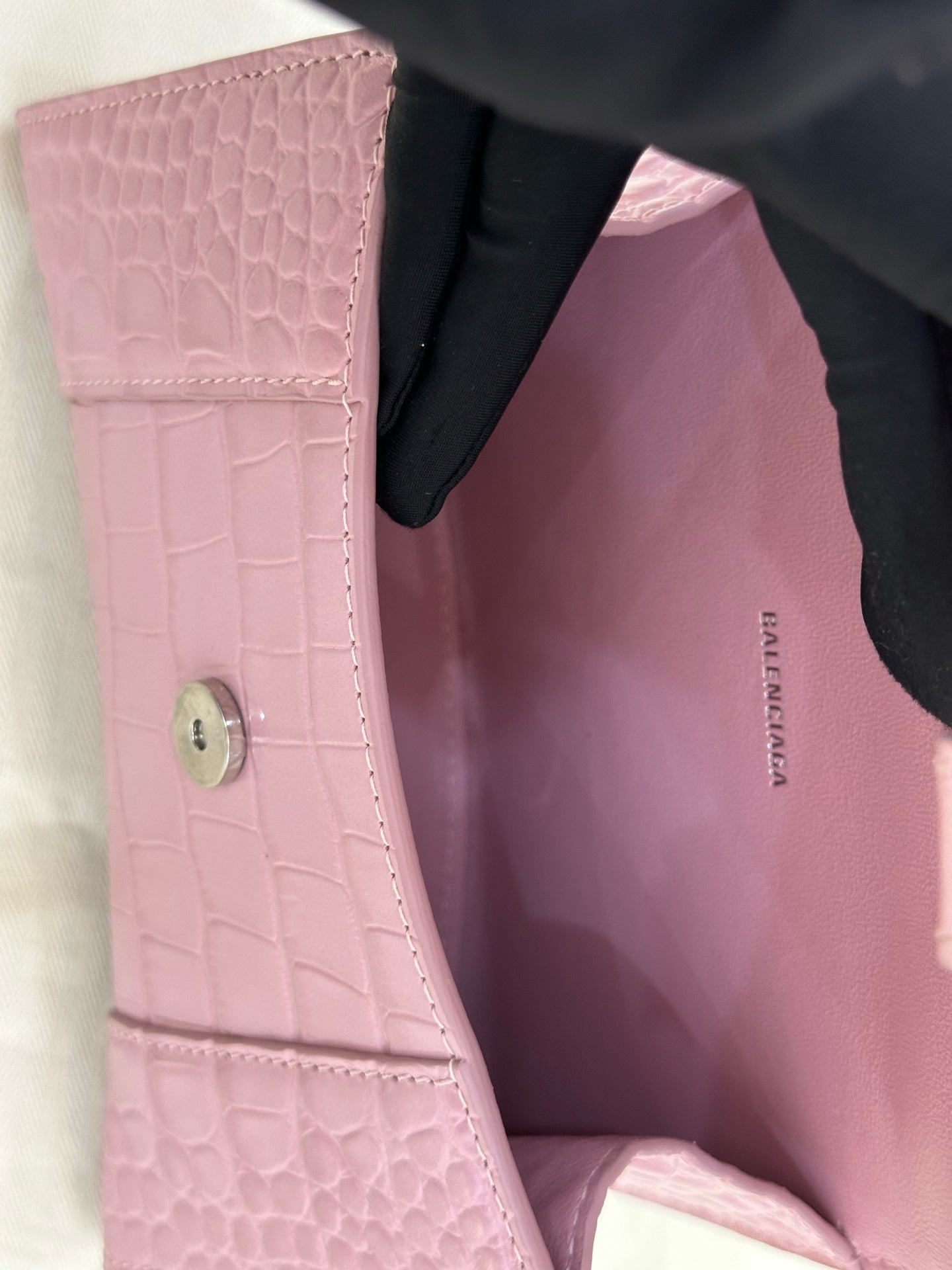 Balenciaga - Hourglass Bag XS - Patent leather with crocodile embossing - Pink with Silver-tone Hardware - (mini)