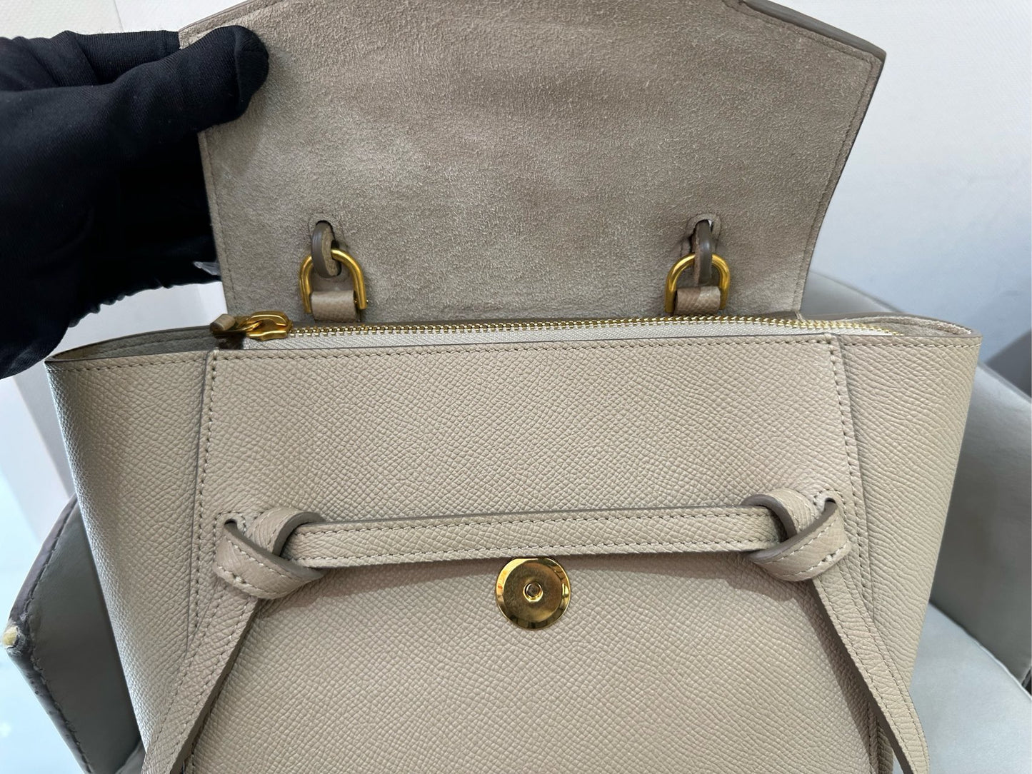 Celine - Belt Nano - Grained calfskin leather - Grey - (mini)