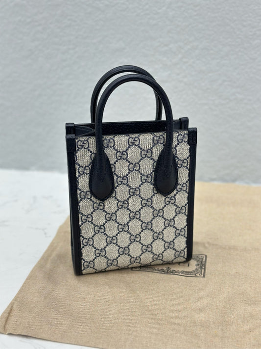 Gucci - Mini Tote - GG Supreme canvas with leather trim - Blue and Beige - (mini)