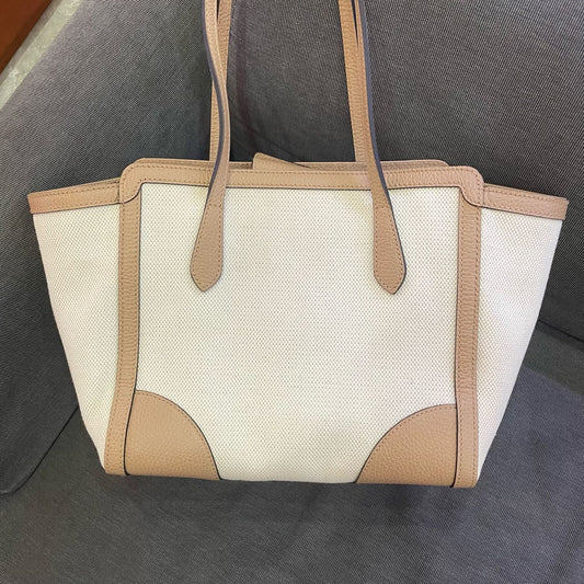 Gucci - Canvas and Leather Trim Tote Bag - Cotton canvas with pebbled leather trim - Beige - (medium)