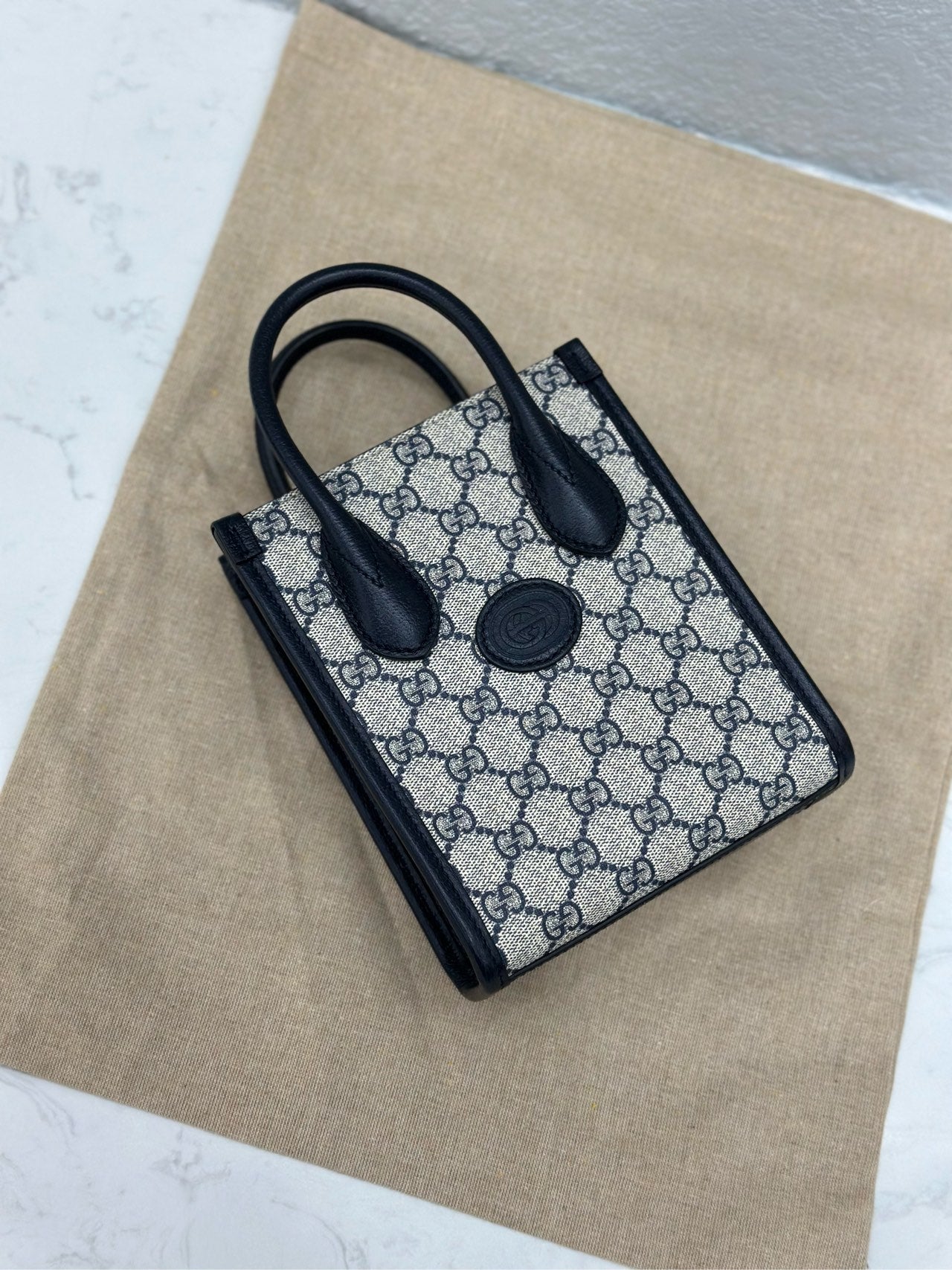 Gucci - Mini Tote - GG Supreme canvas with leather trim - Blue and Beige - (mini)