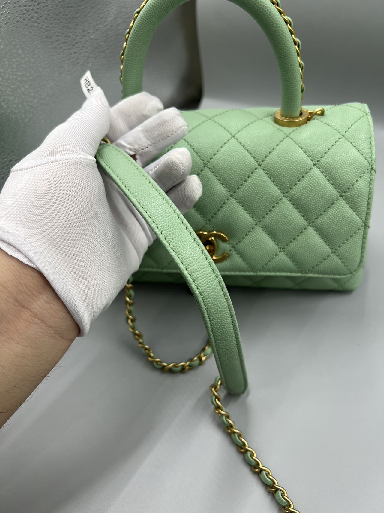 Chanel - Coco Handle Flap Bag - Grained calfskin leather - Pastel Green with Gold-Tone Hardware - (Small)