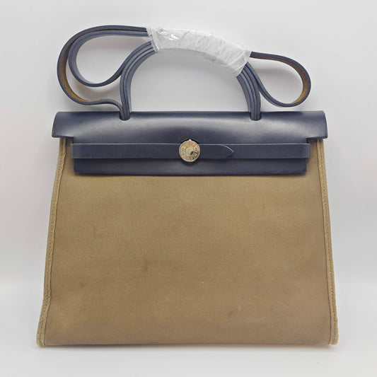 Hermès - Herbag 31 - Cotton canvas and leather - Blue and Brown - (medium)