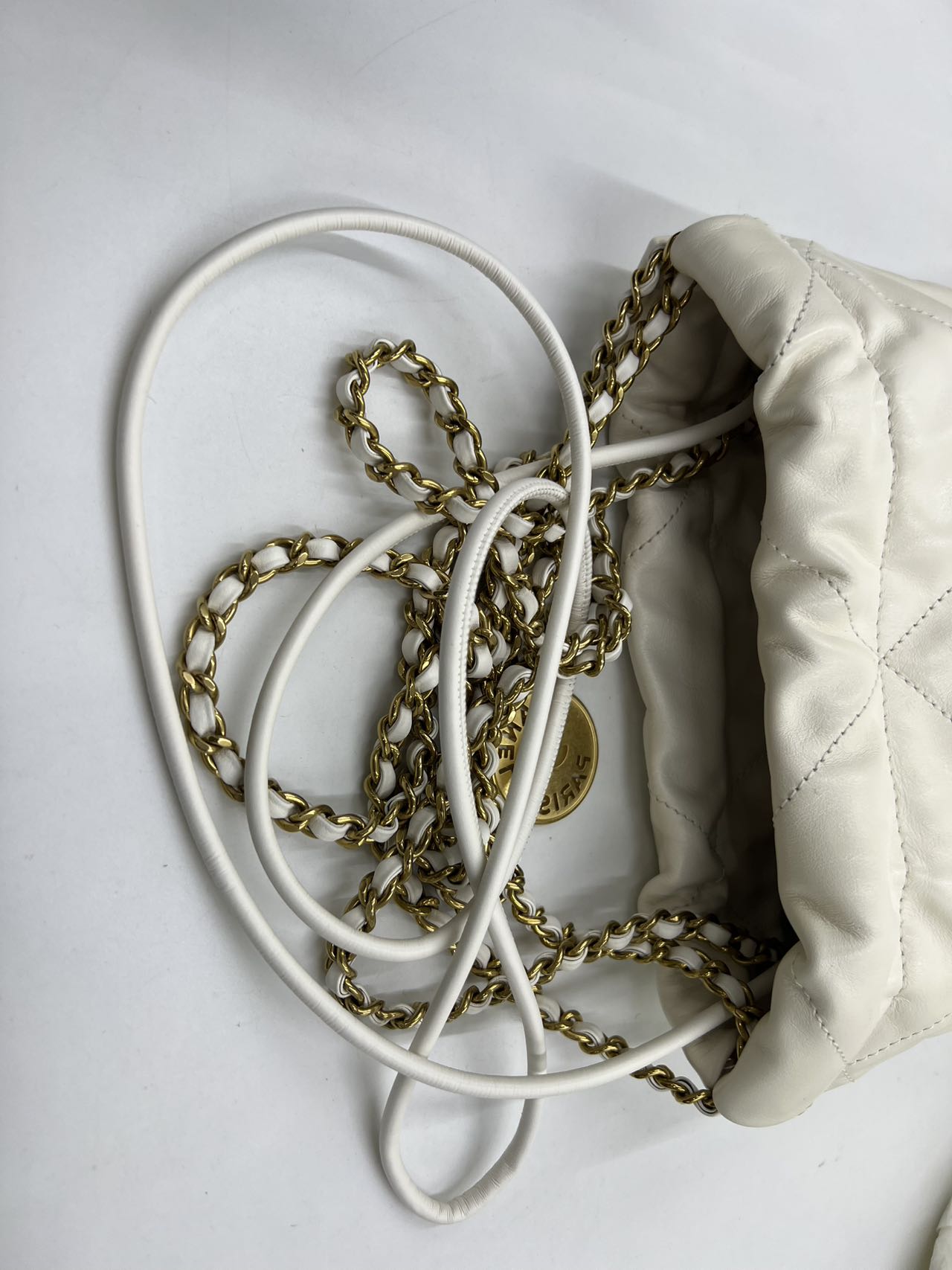 Chanel - 22 Bag Mini - Calfskin leather - White with Gold-Tone Hardware - (Mini)