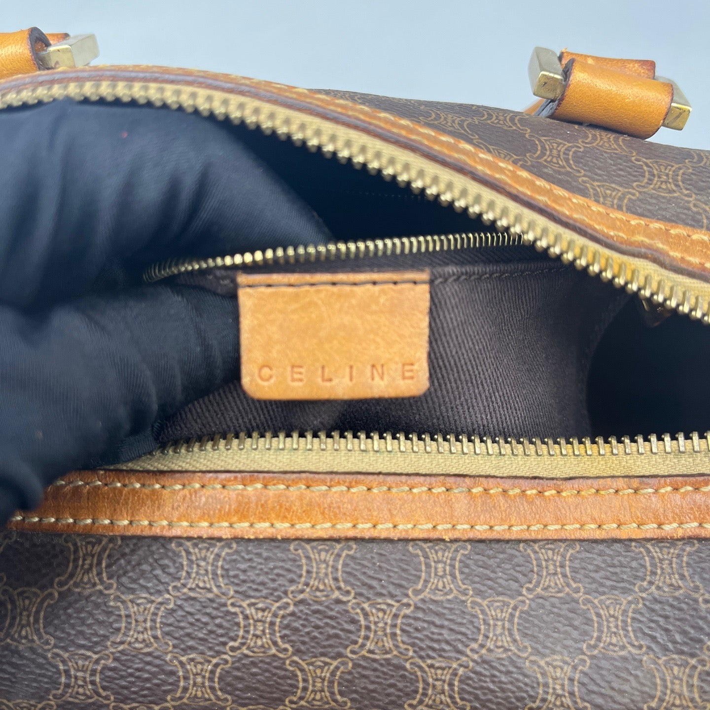 Celine - Boston Bag Small - Triomphe coated canvas with Vachetta leather trim - Brown with tan leather trim - (Small)