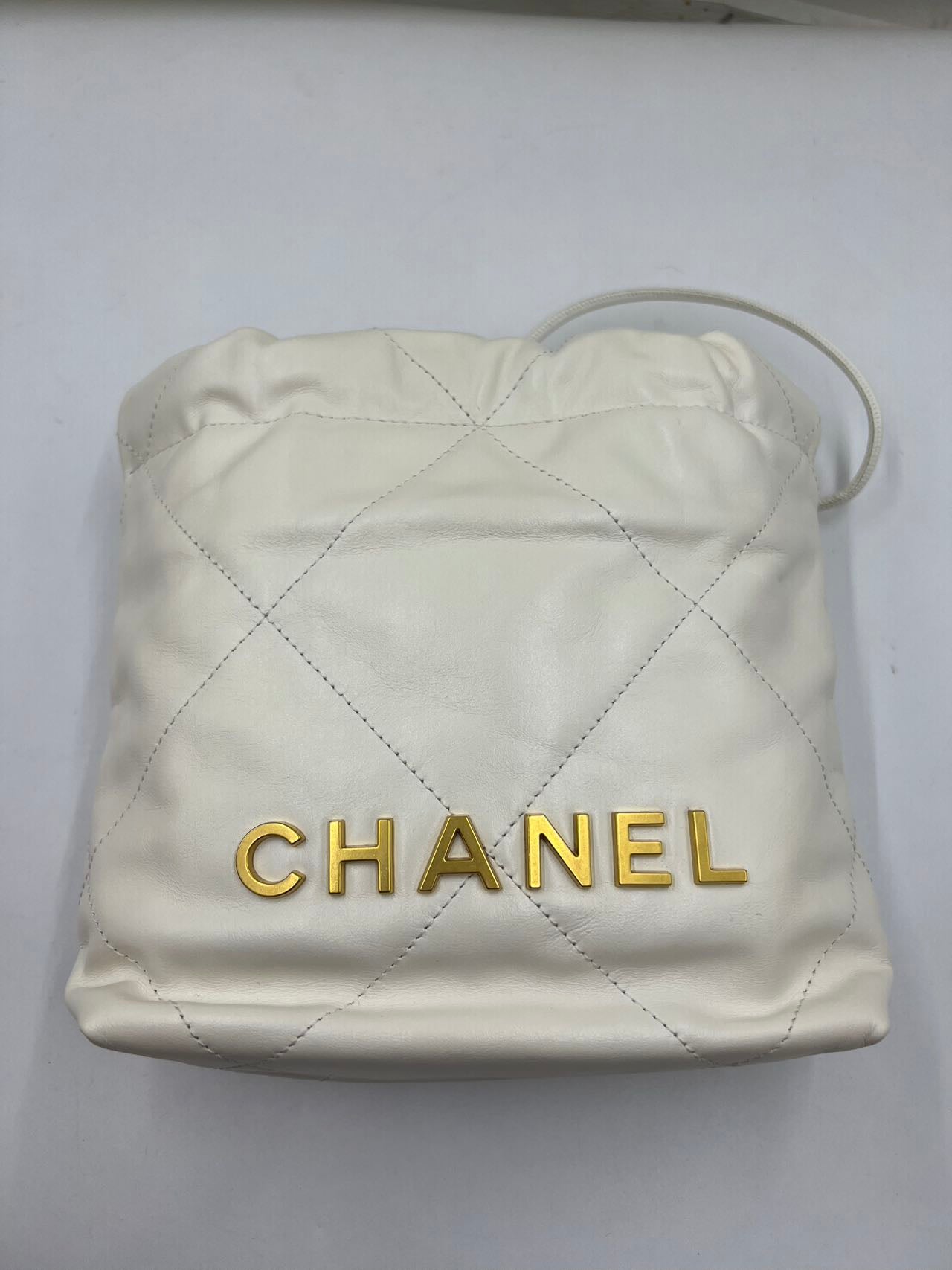 Chanel - 22 Bag Mini - Calfskin leather - White with Gold-Tone Hardware - (Mini)