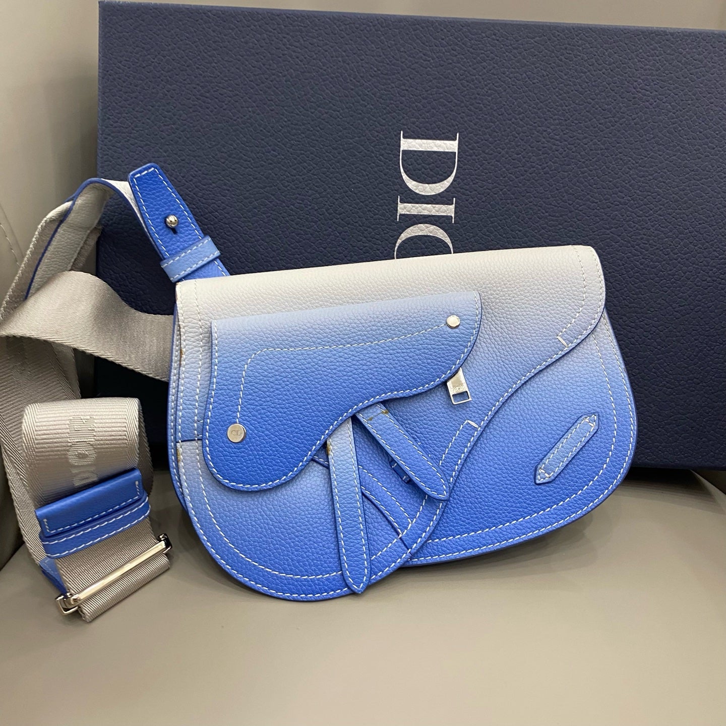 Dior - Saddle Belt Bag - Grained leather - Blue gradient - (Small)