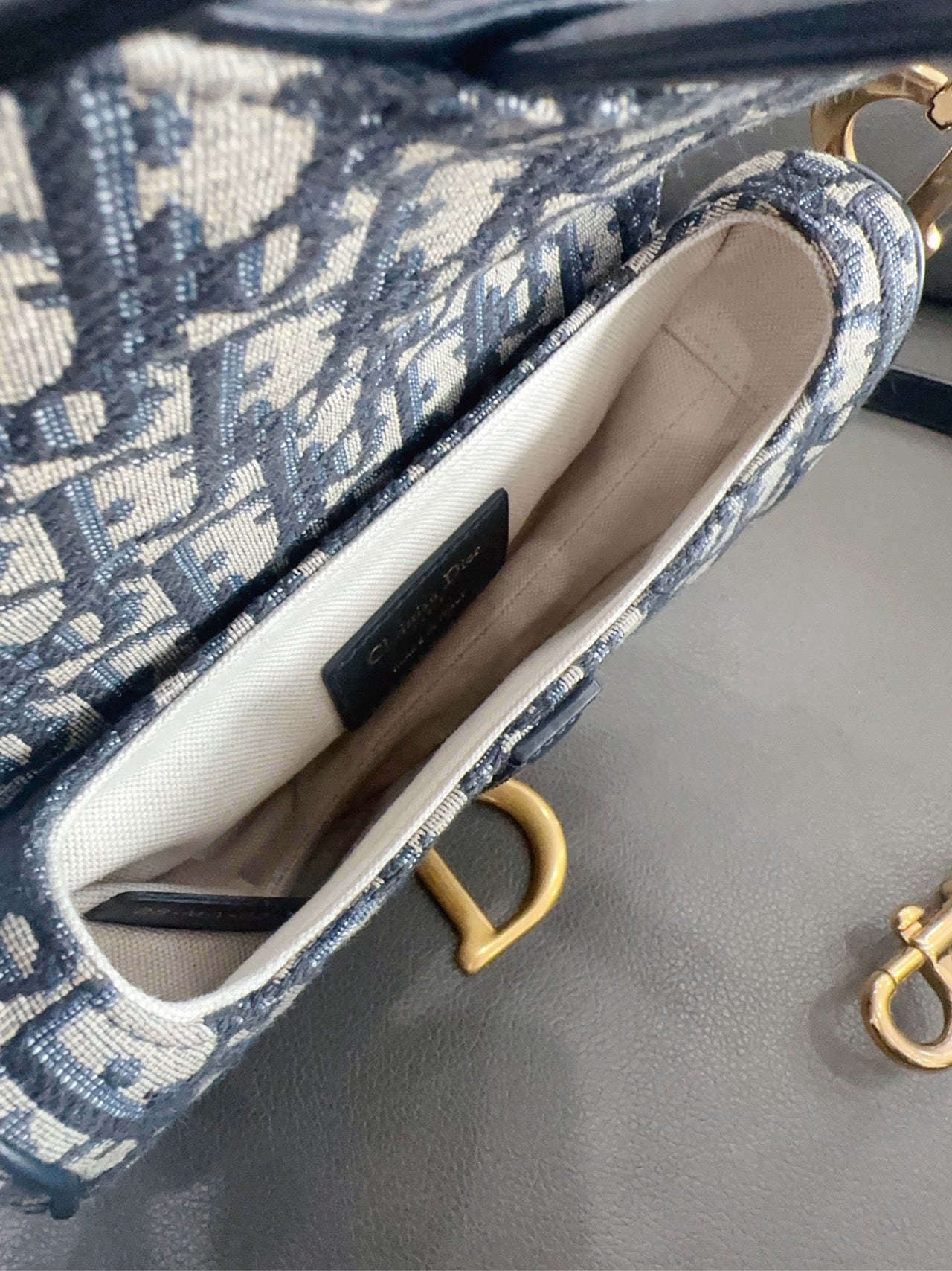 Dior - Saddle Bag - Oblique canvas with leather trim - Navy - (small)