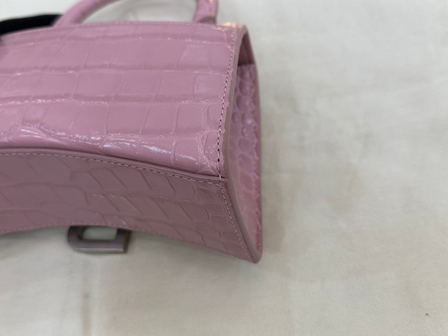 Balenciaga - Hourglass Bag XS - Patent leather with crocodile embossing - Pink with Silver-tone Hardware - (mini)