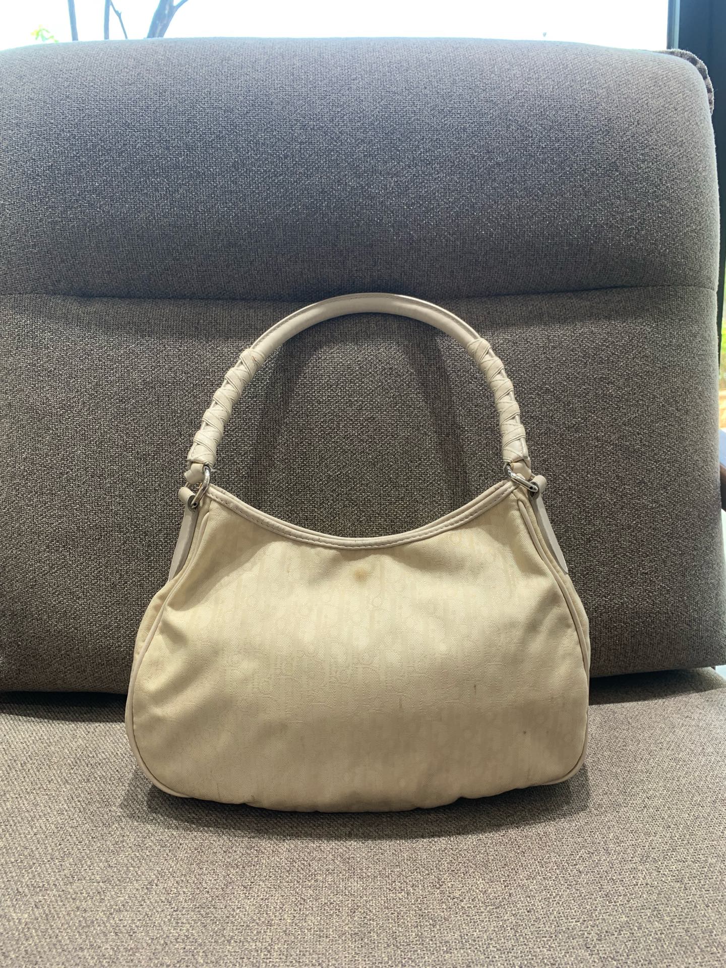 Dior - Diorissimo Canvas Braided Handle Shoulder Bag - Diorissimo canvas with leather trim - Beige with light beige accents - (Medium)