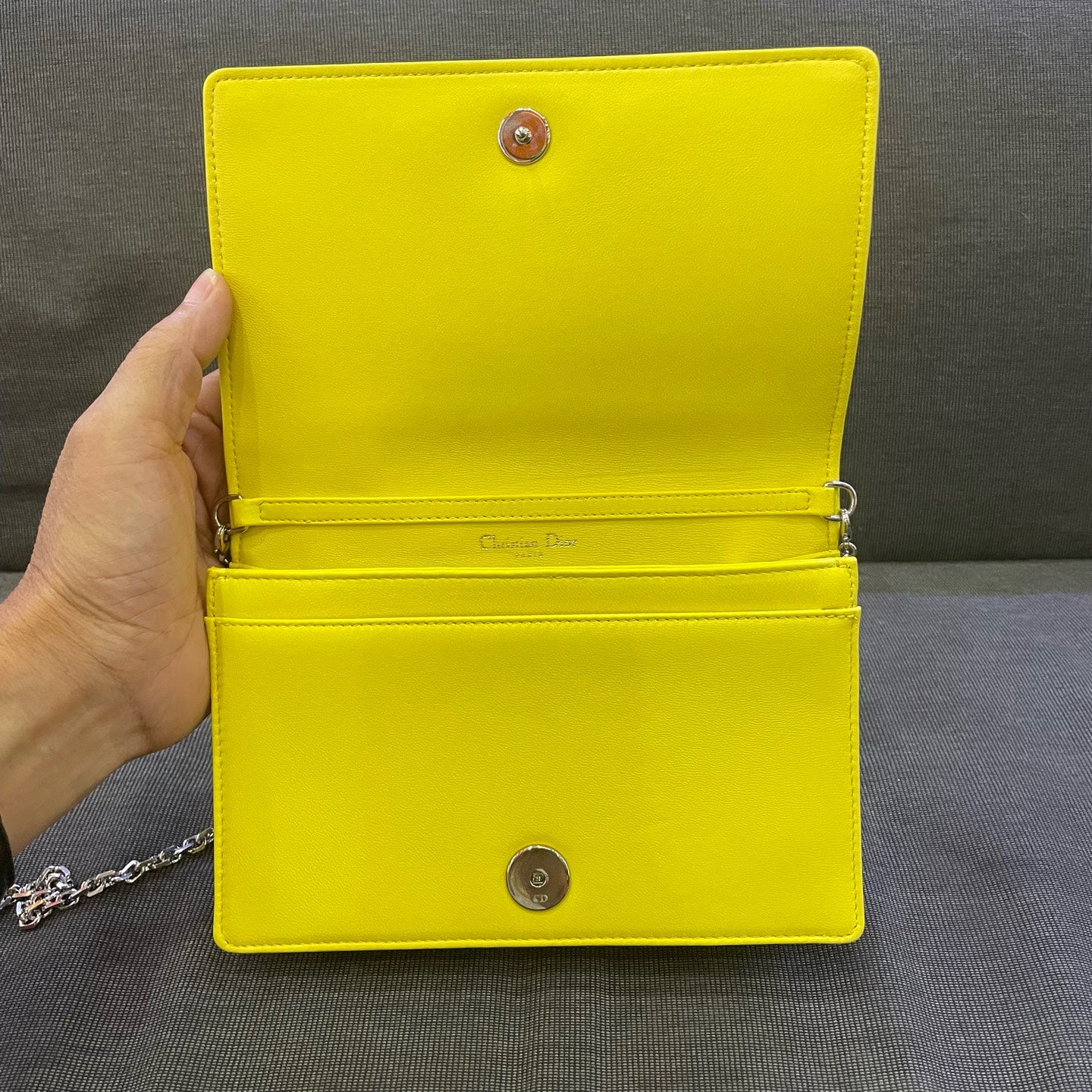 Dior - Lady Dior Wallet on Chain - Lambskin leather - Yellow - (mini)