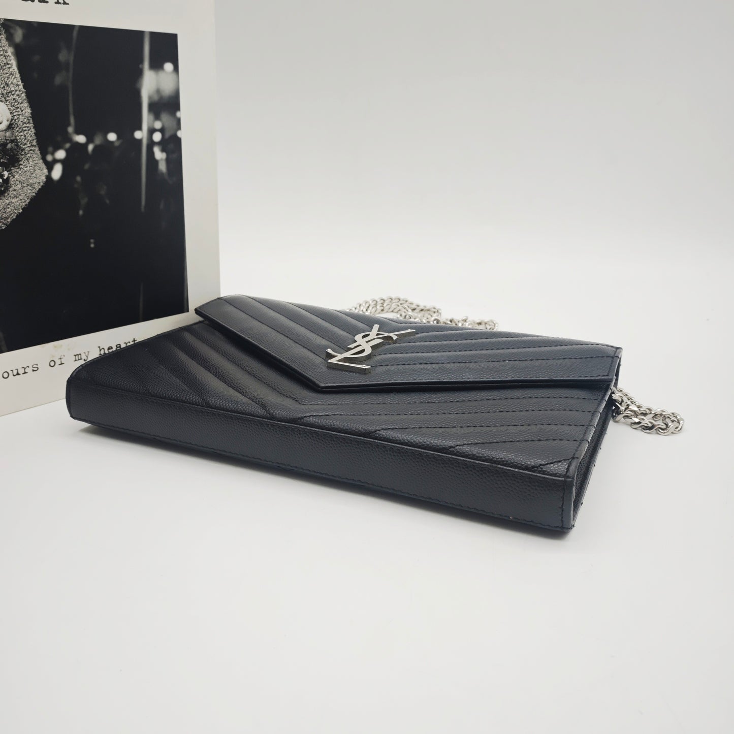 Saint Laurent - Envelope Chain Wallet - Grained leather - Black - (Mini)