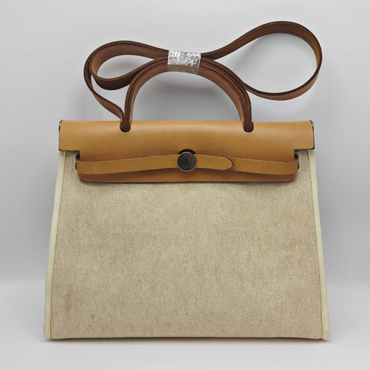 Hermès - Herbag 31 - Brown leather and beige canvas - Beige with Brown accents - (Medium)