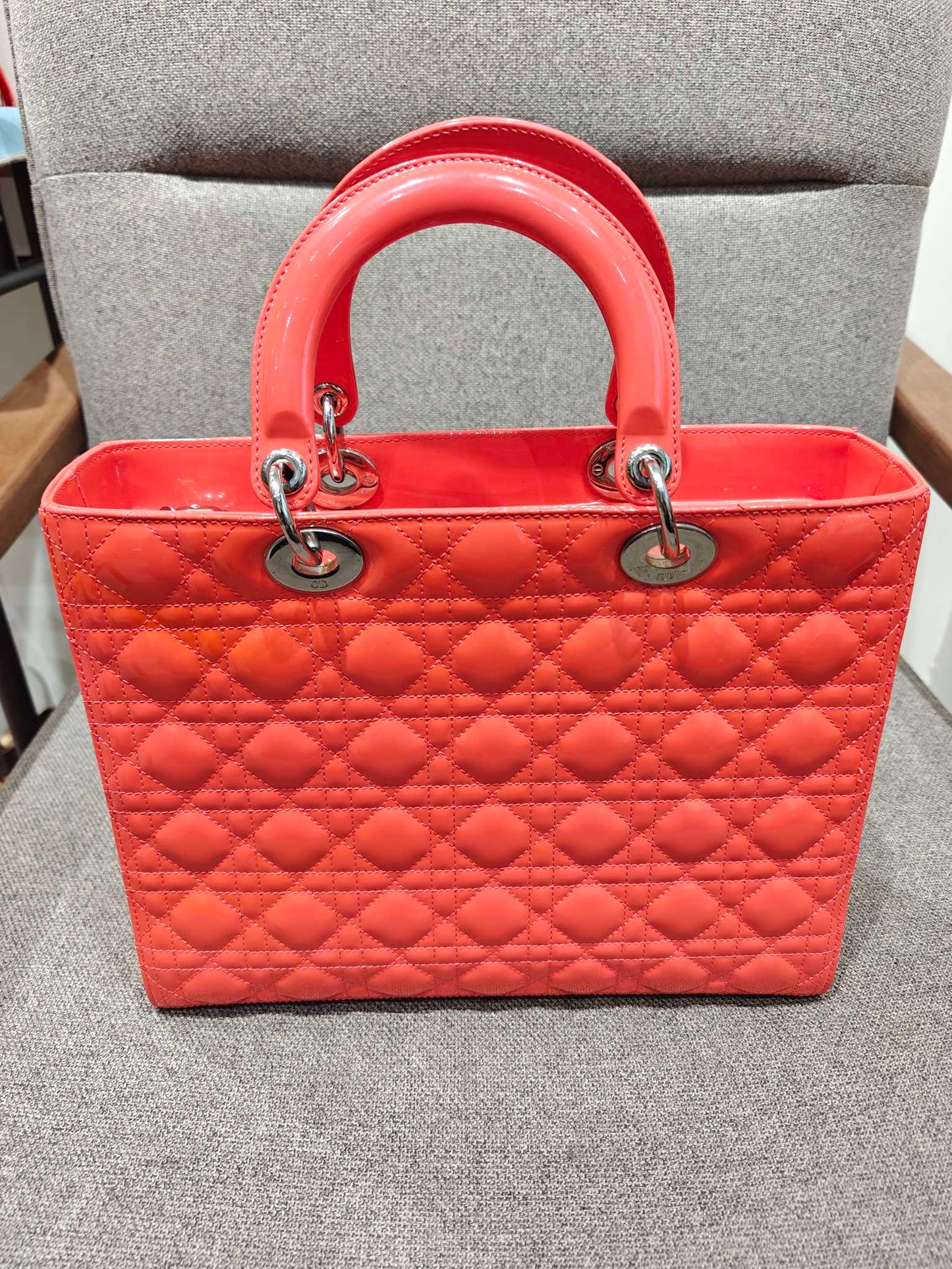 Dior - Lady Dior - Patent leather - Orange - (large)