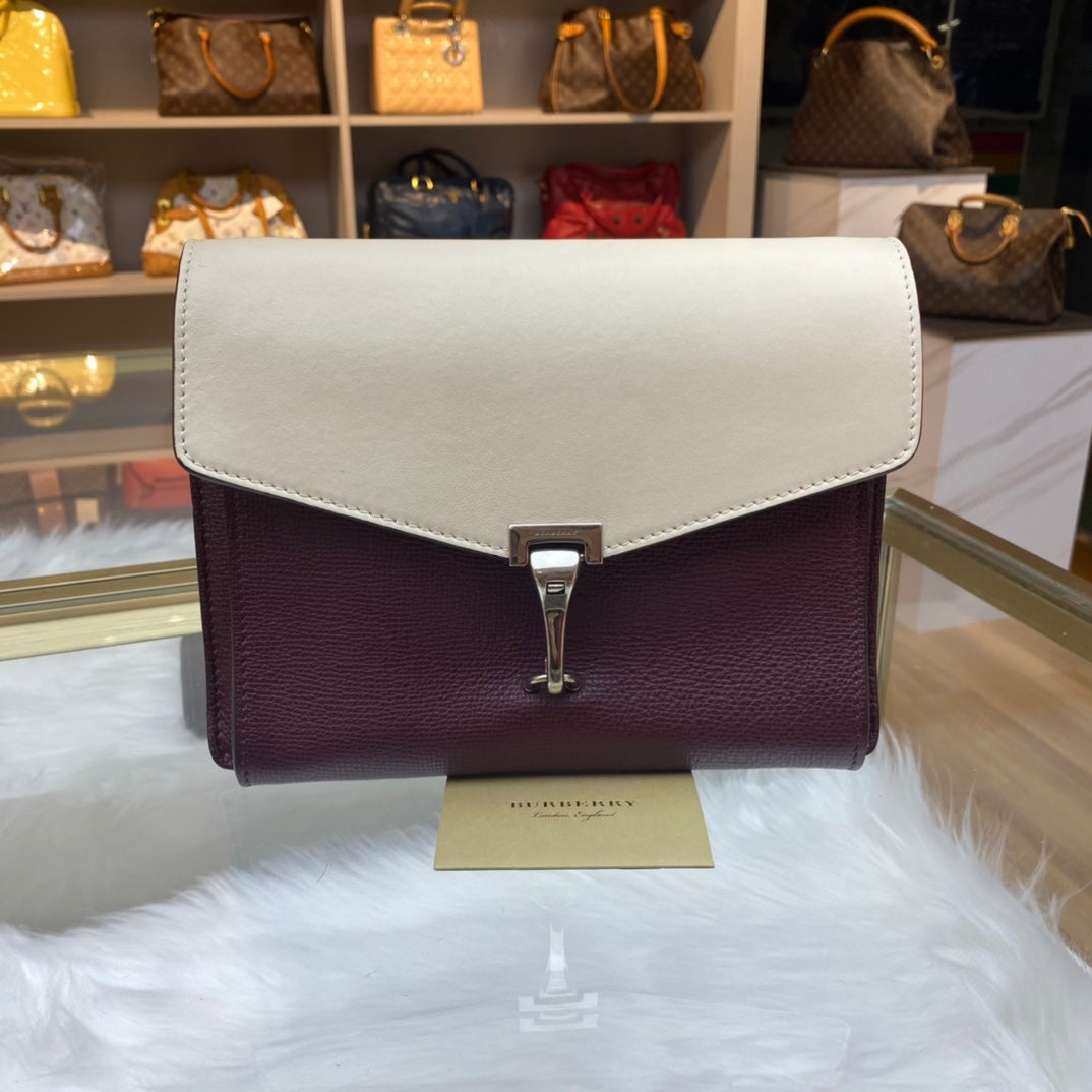 Burberry - Two-Tone Leather Shoulder Bag - Grained leather and smooth leather - Burgundy and Cream with Silver-Tone Hardware - (medium)
