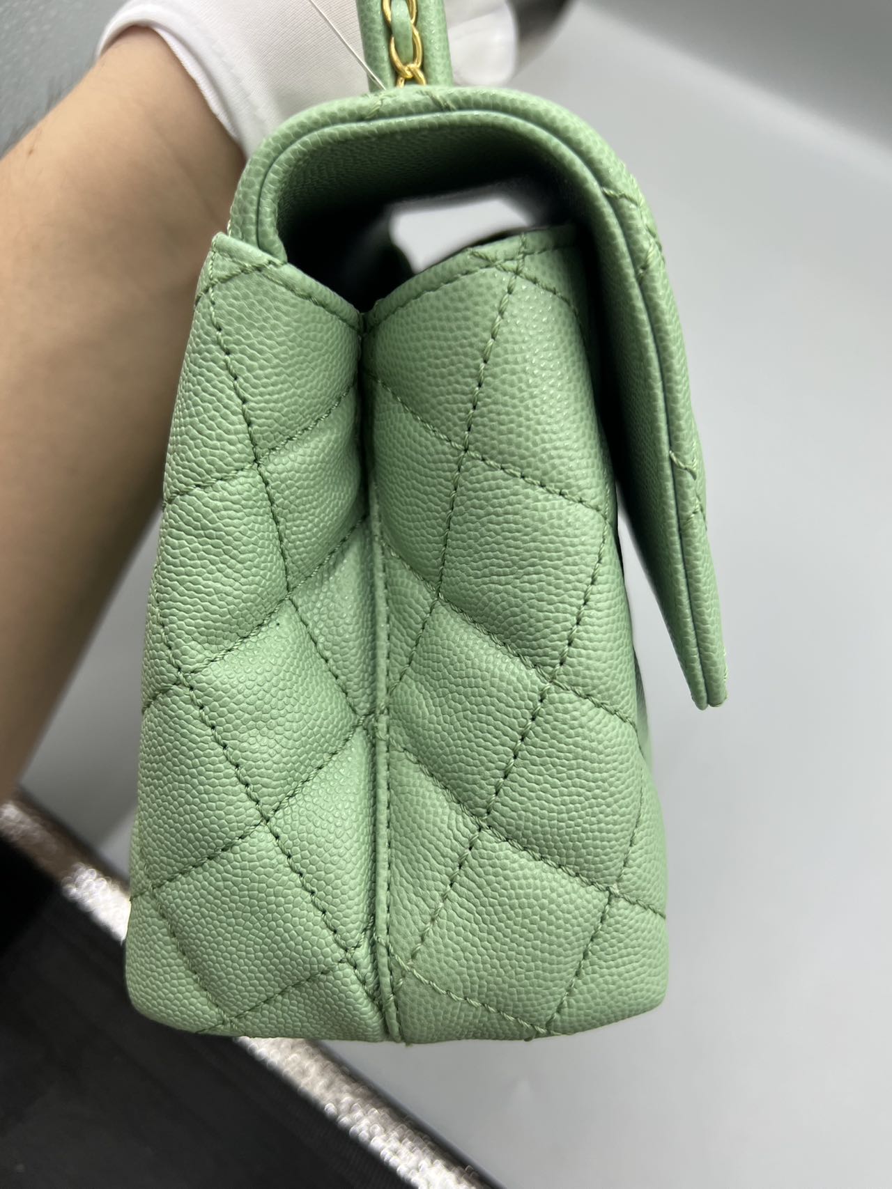 Chanel - Coco Handle Flap Bag - Grained calfskin leather - Pastel Green with Gold-Tone Hardware - (Small)