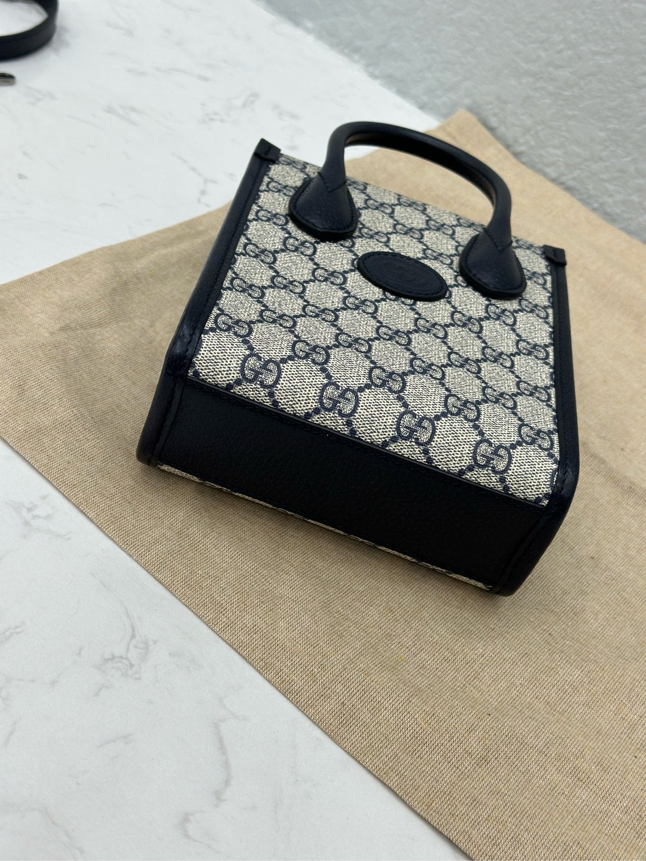 Gucci - Mini Tote - GG Supreme canvas with leather trim - Blue and Beige - (mini)