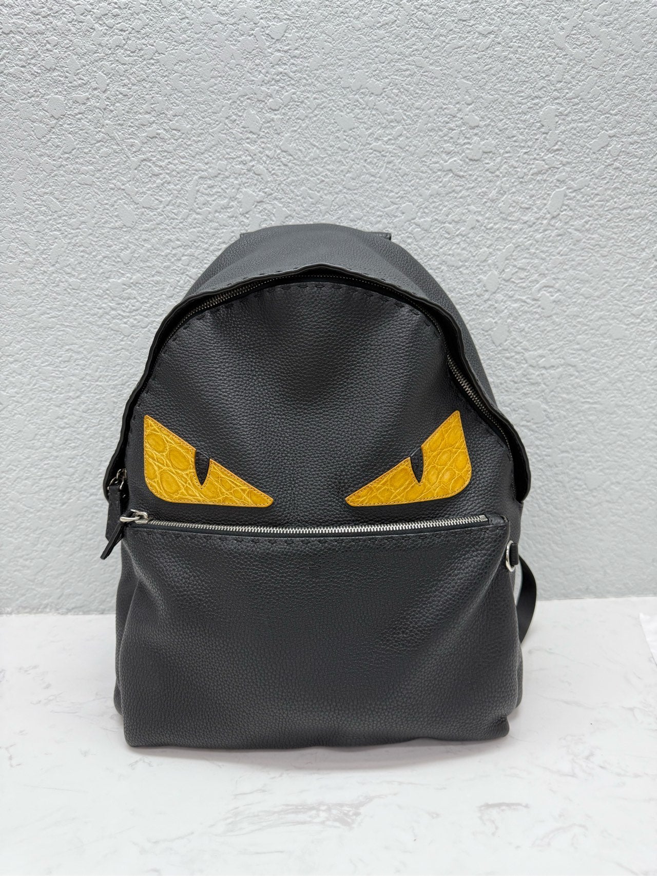 Fendi - Bag Bugs Monster Eyes Backpack - Grained leather with exotic crocodile leather accents - Black - (large)