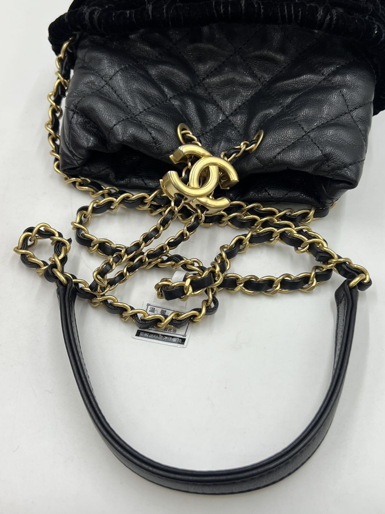 Chanel - Bucket Bag - Velvet mesh and quilted lambskin leather - Black - (mini)