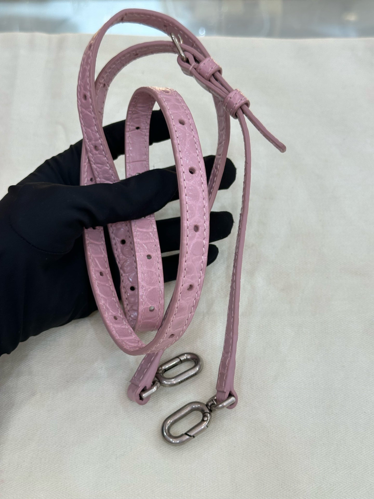 Balenciaga - Hourglass Bag XS - Patent leather with crocodile embossing - Pink with Silver-tone Hardware - (mini)