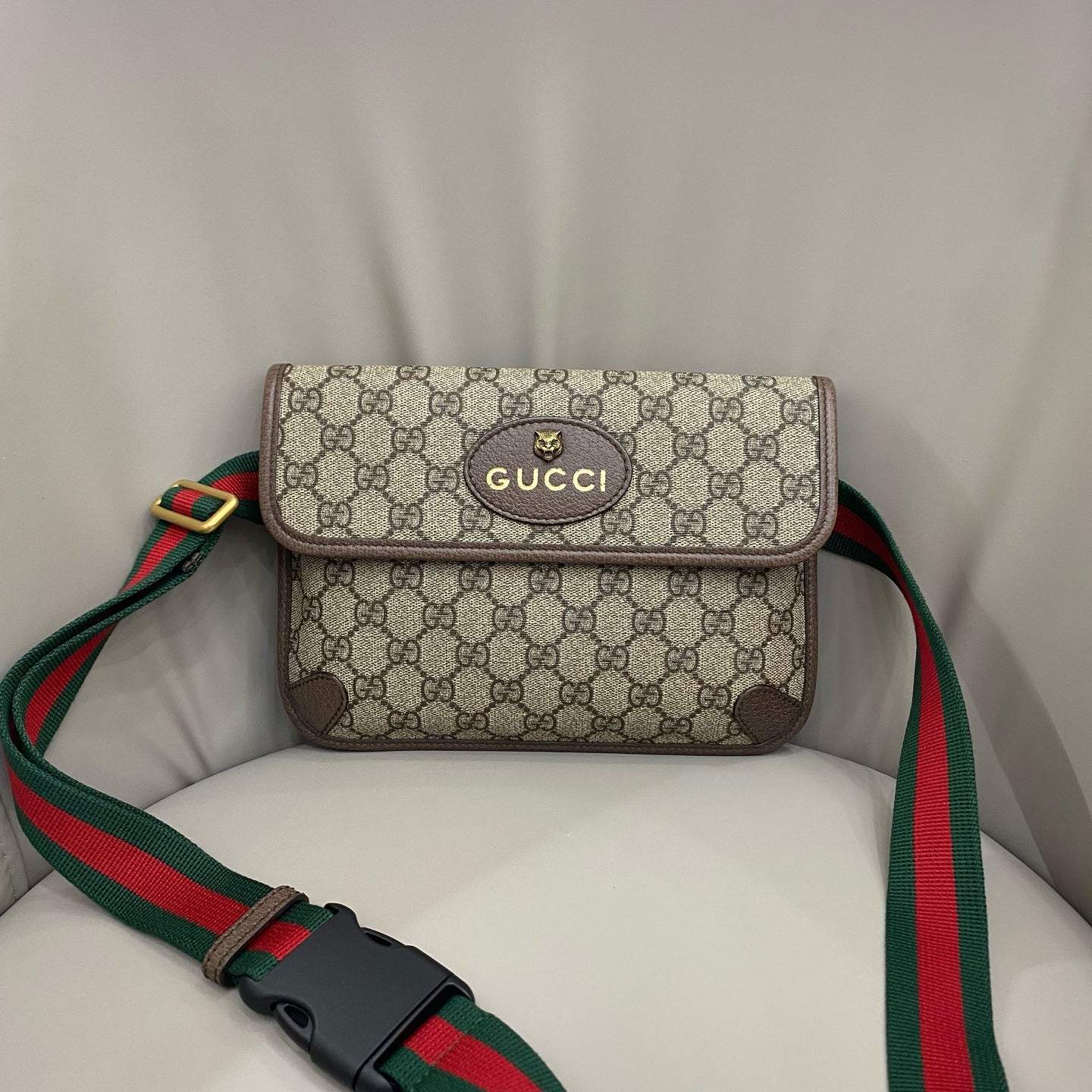 Gucci - GG Supreme Canvas Belt Bag - GG Supreme coated canvas with leather trim and Web stripe fabric strap - Beige - (small)