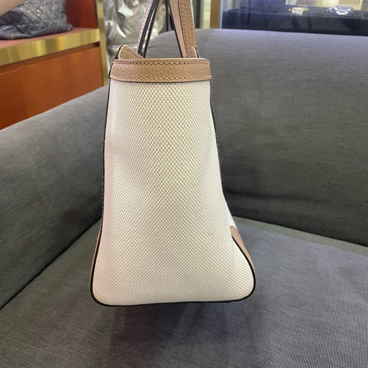 Gucci - Canvas and Leather Tote Bag - Canvas with pebbled leather trim - Beige and Cream - (Medium)