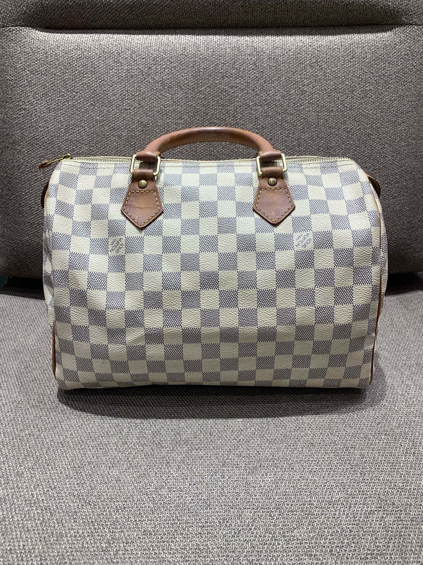 Louis Vuitton - Speedy 30 - Damier Azur coated canvas with Vachetta leather trim - White - (Medium)