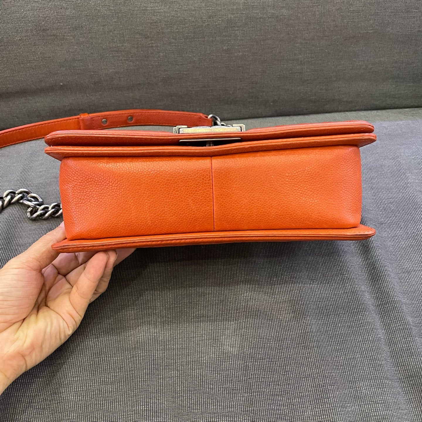 Chanel - Boy Bag - Grained calfskin leather - Orange with Ruthenium-Tone Hardware - (mini)