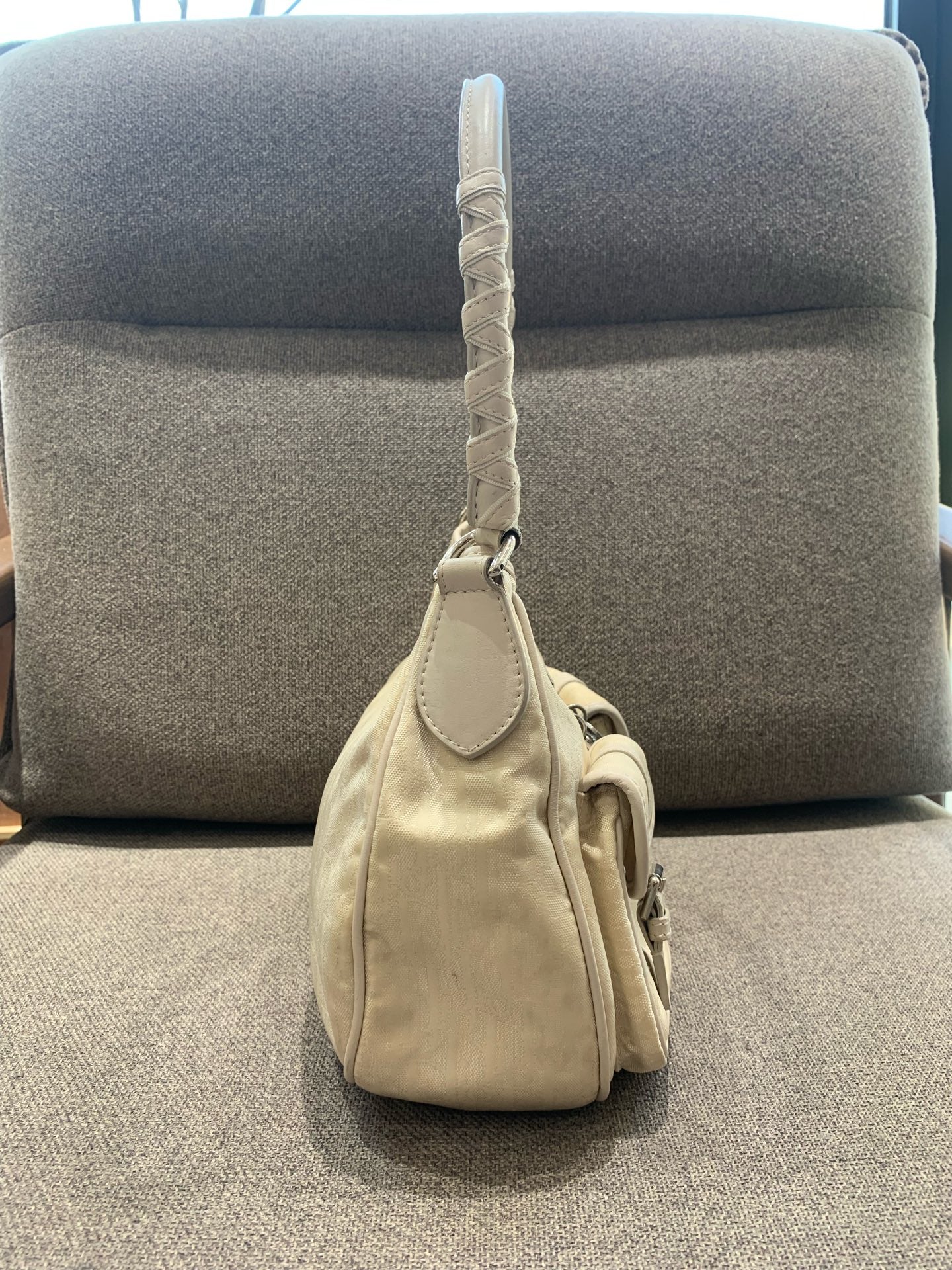 Dior - Diorissimo Canvas Braided Handle Shoulder Bag - Diorissimo canvas with leather trim - Beige with light beige accents - (Medium)