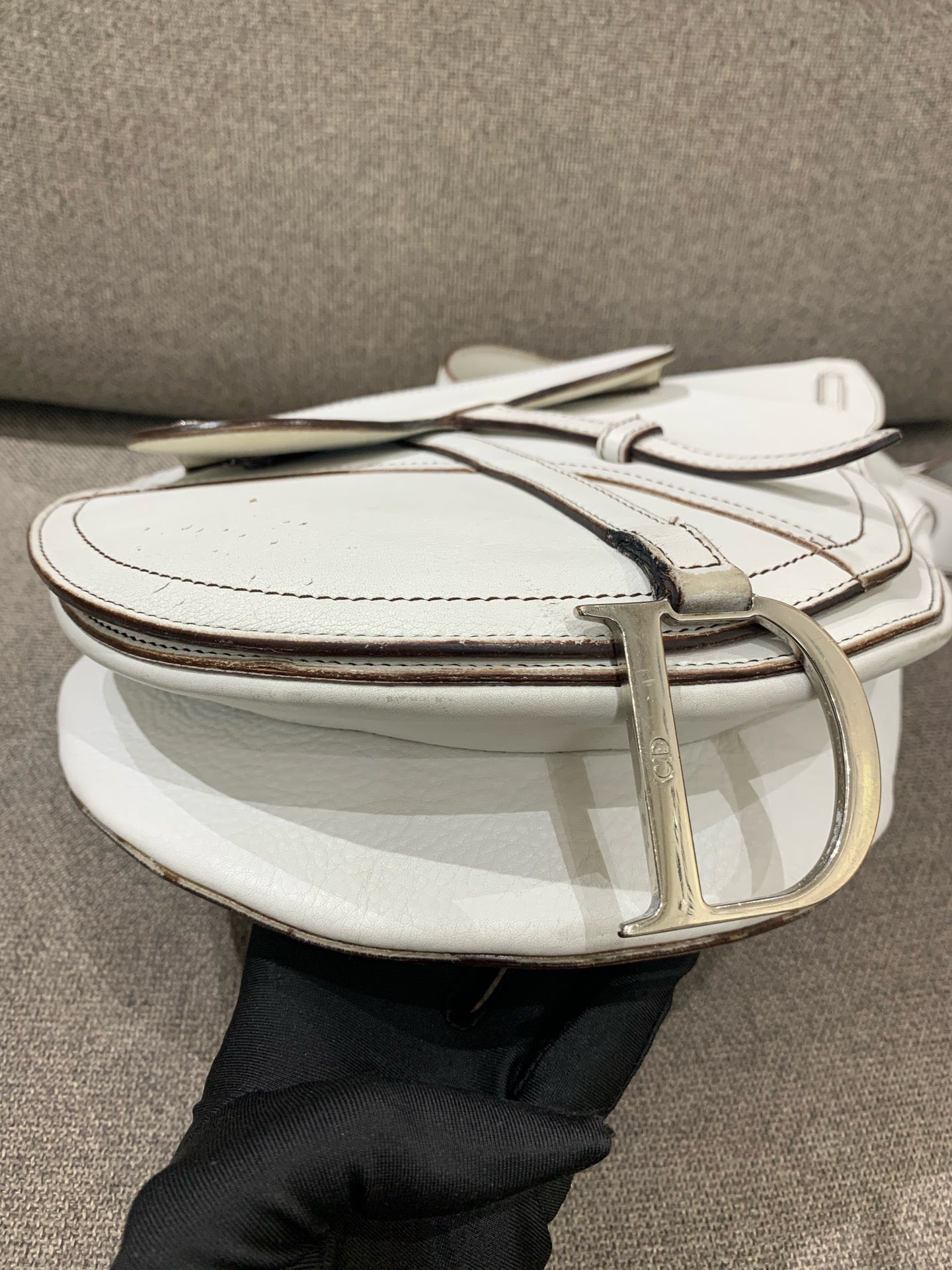 Dior - Saddle Bag - Grained calfskin leather - White - (medium)