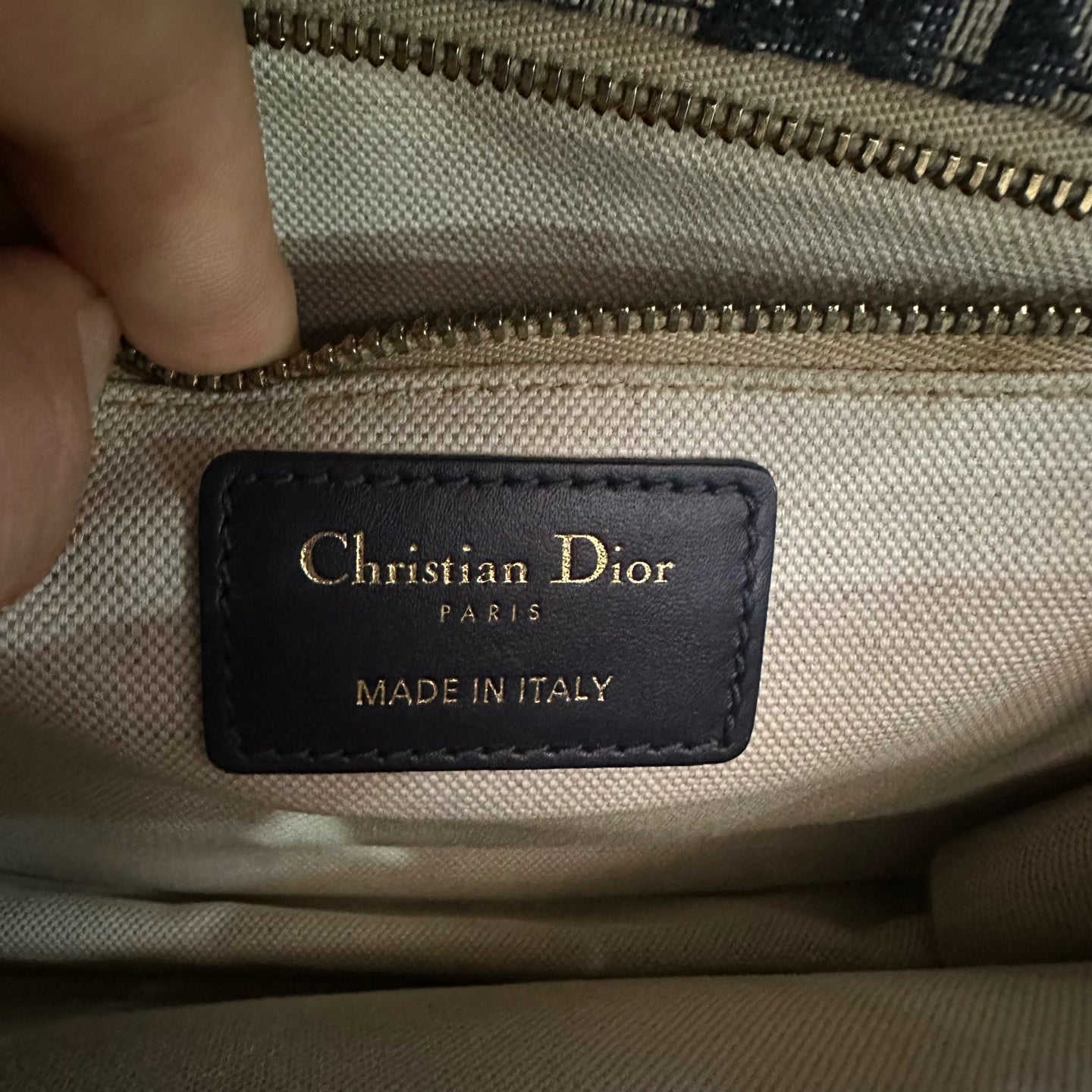 Dior - Addict Messenger Bag - Oblique canvas with leather trim - Navy and Beige - (small)