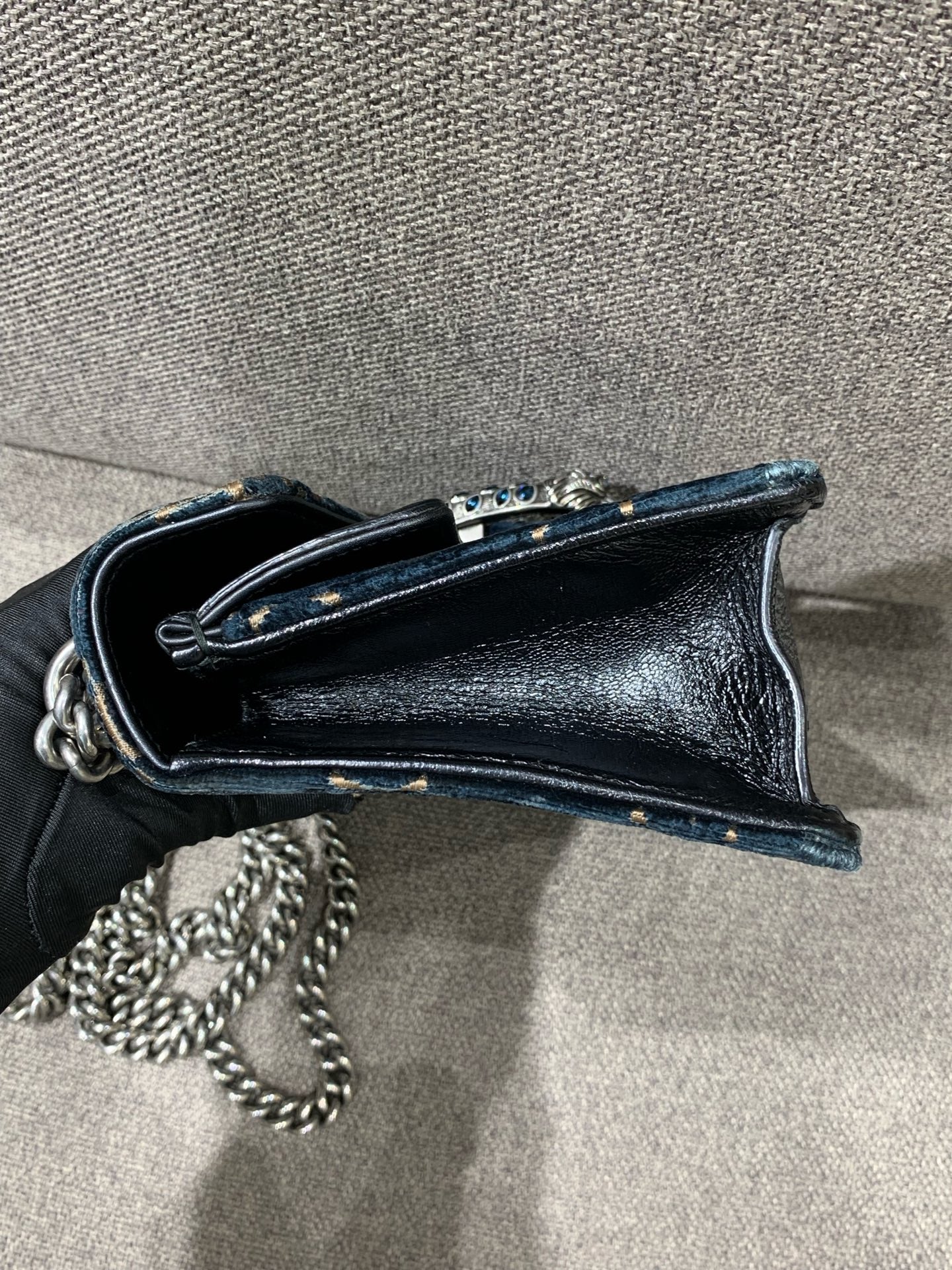 Gucci - Dionysus - Velvet with leather trim - Navy blue with metallic gold accents - (Small)