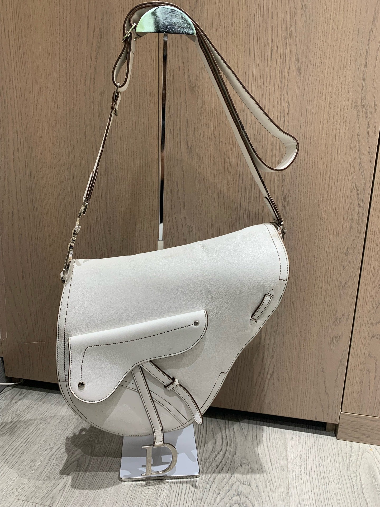 Dior - Saddle Bag - Grained calfskin leather - White - (medium)