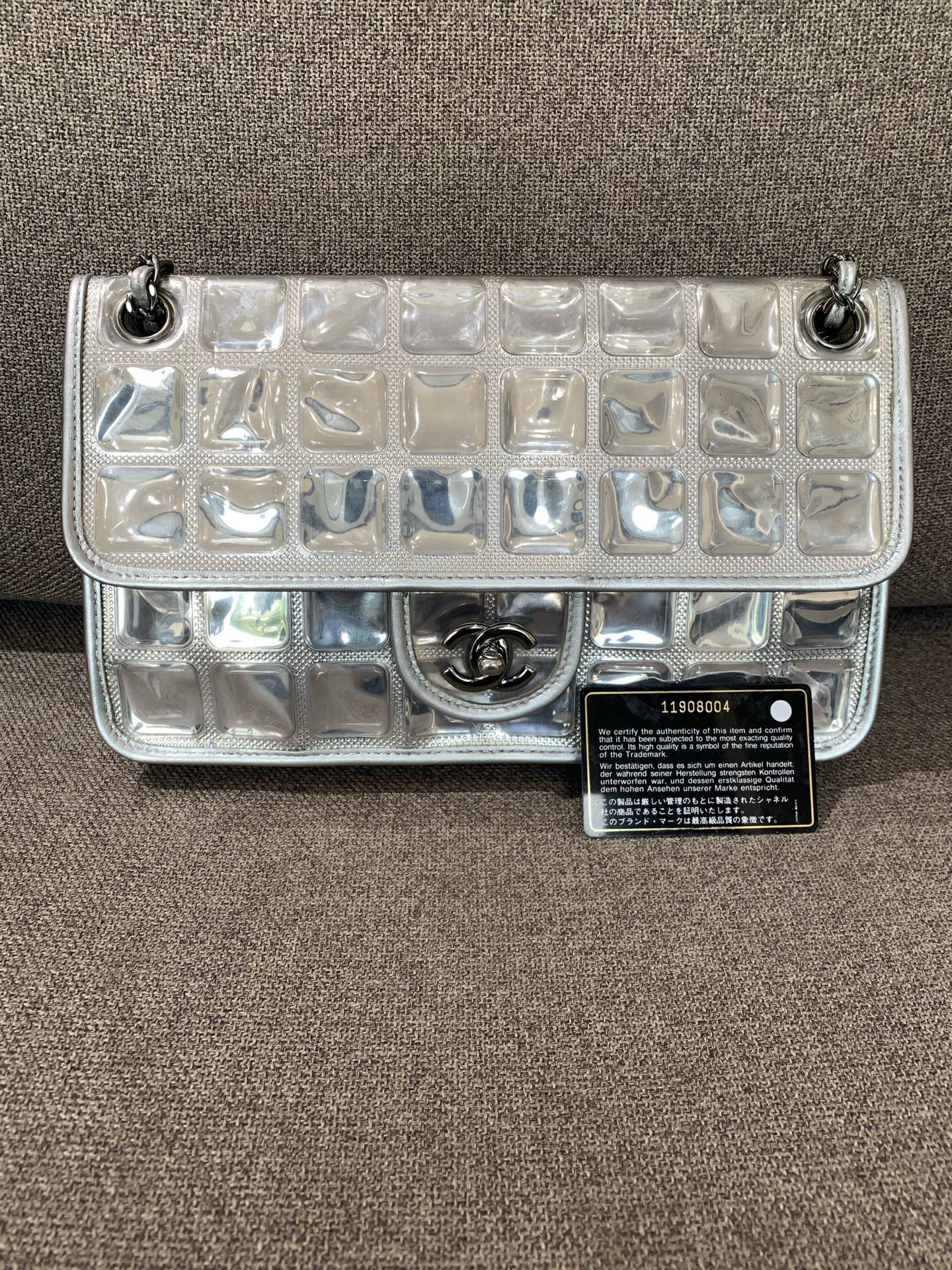 Chanel - Vintage "Ice Cube" Classic Flap Chain Bag - Metallic patent leather and lambskin - Silver - (medium)