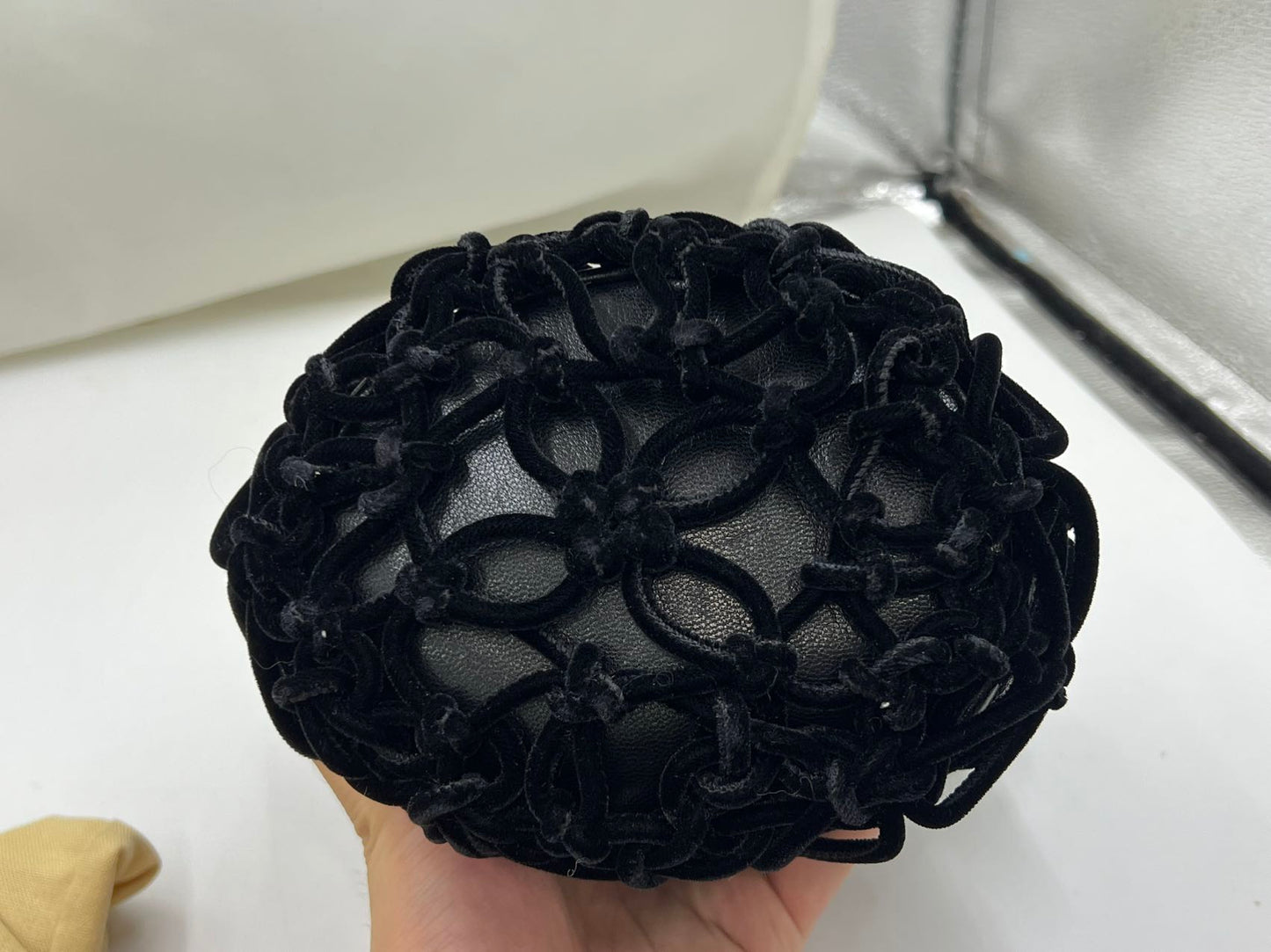 Chanel - Bucket Bag - Velvet mesh and quilted lambskin leather - Black - (mini)