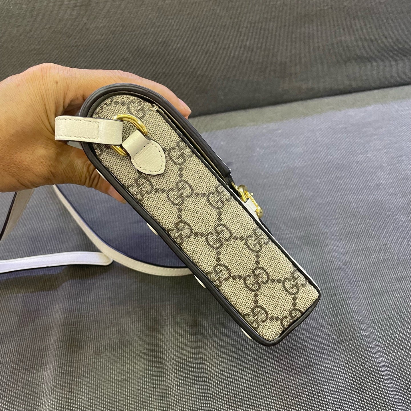 Gucci - Horsebit 1955 Vertical Phone Bag - GG Supreme coated canvas with leather trim - Beige - (mini)