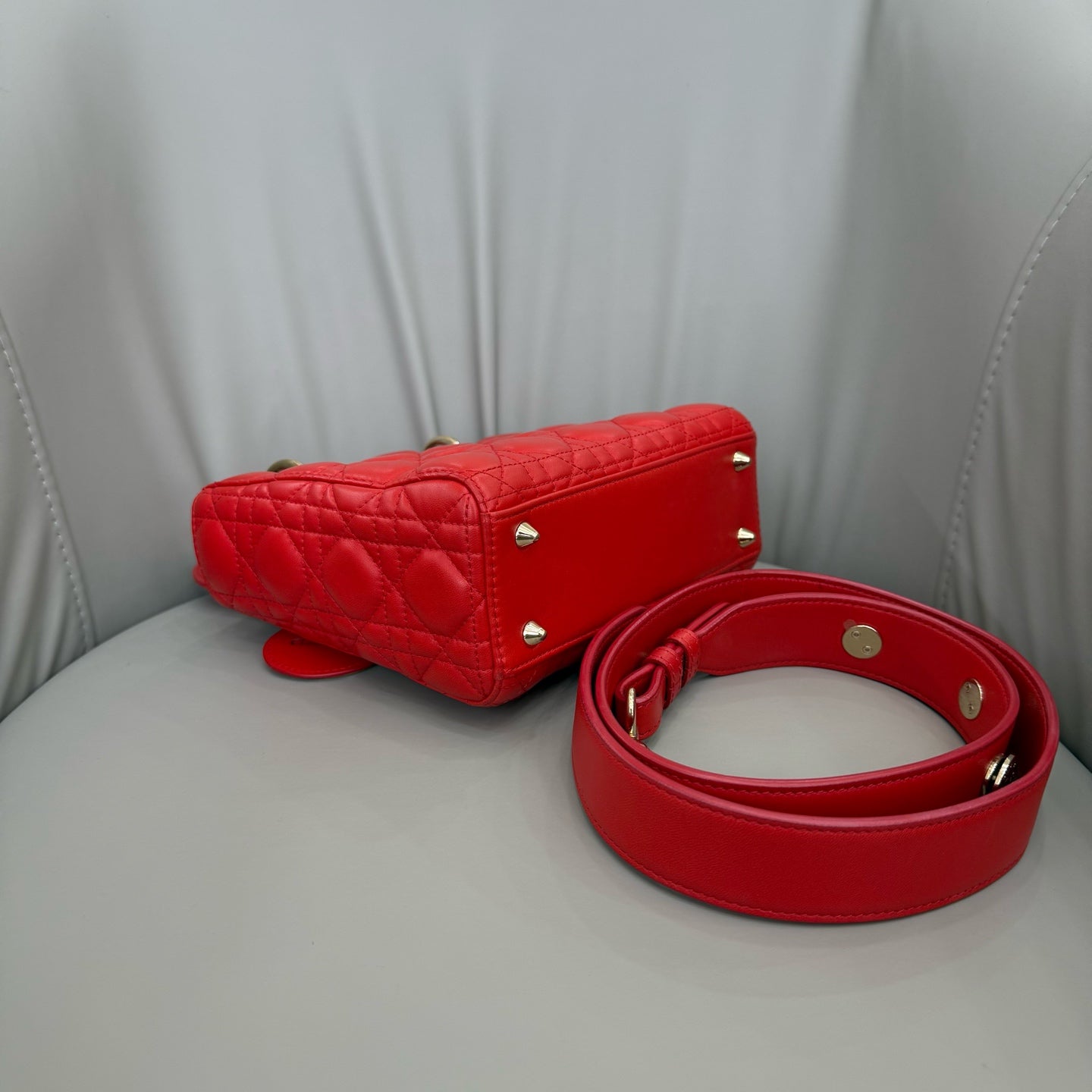 Dior - Lady Dior (Four-Grid / Mini) - Lambskin leather - Red - (mini)