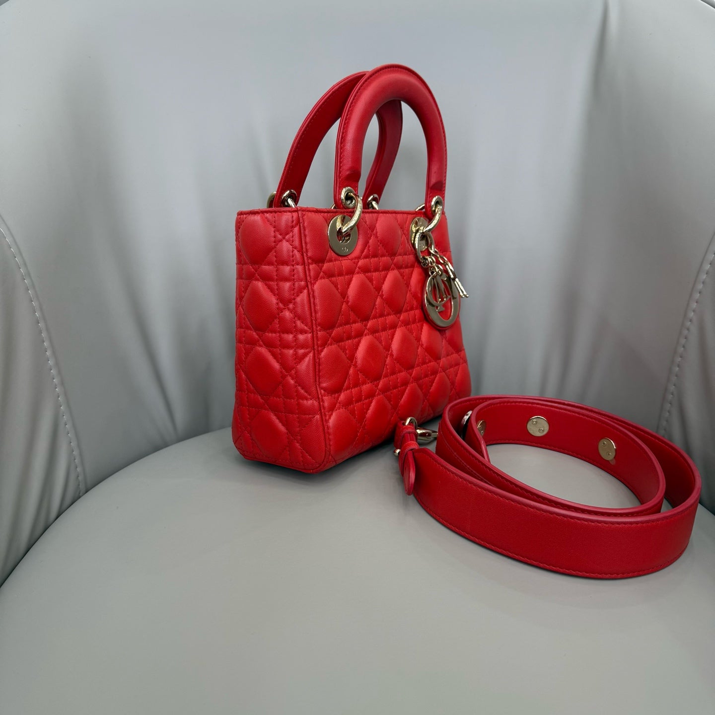 Dior - Lady Dior (Four-Grid / Mini) - Lambskin leather - Red - (mini)