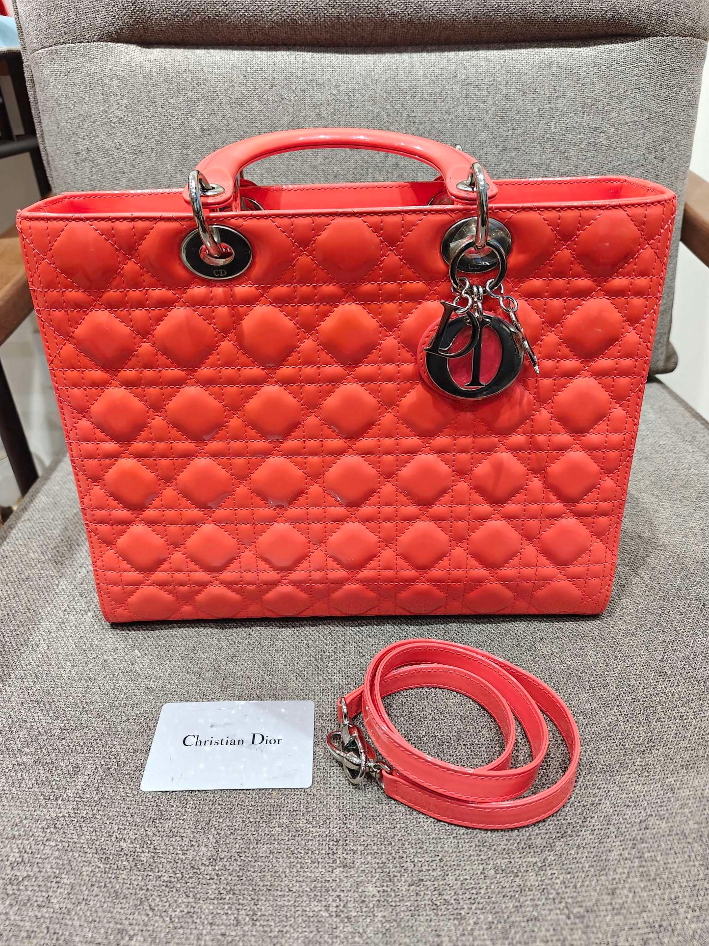 Dior - Lady Dior - Patent leather - Orange - (large)