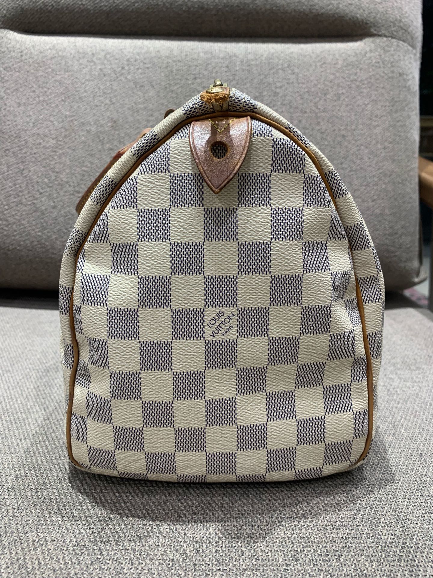 Louis Vuitton - Speedy 30 - Damier Azur coated canvas with Vachetta leather trim - White - (Medium)
