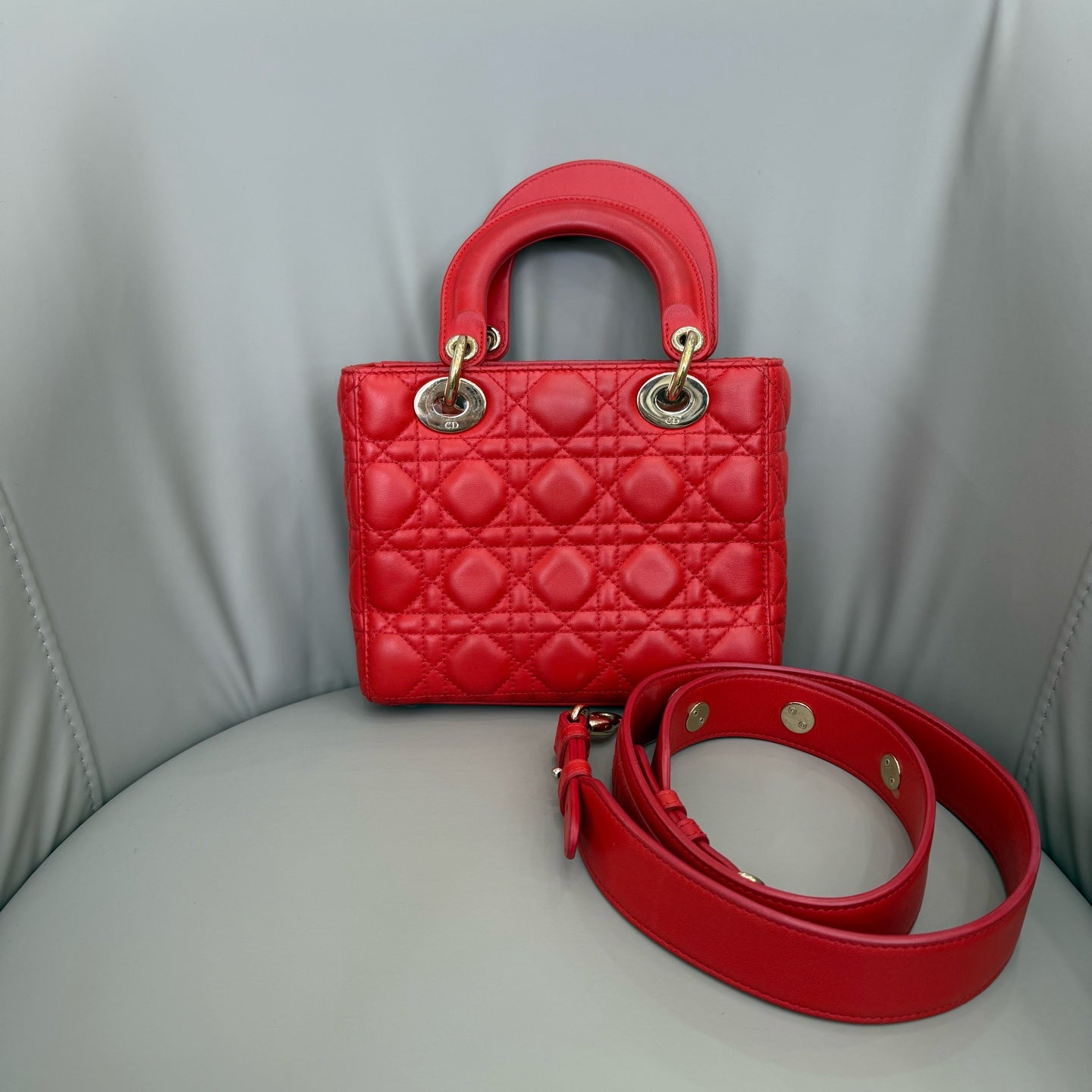 Dior - Lady Dior (Four-Grid / Mini) - Lambskin leather - Red - (mini)