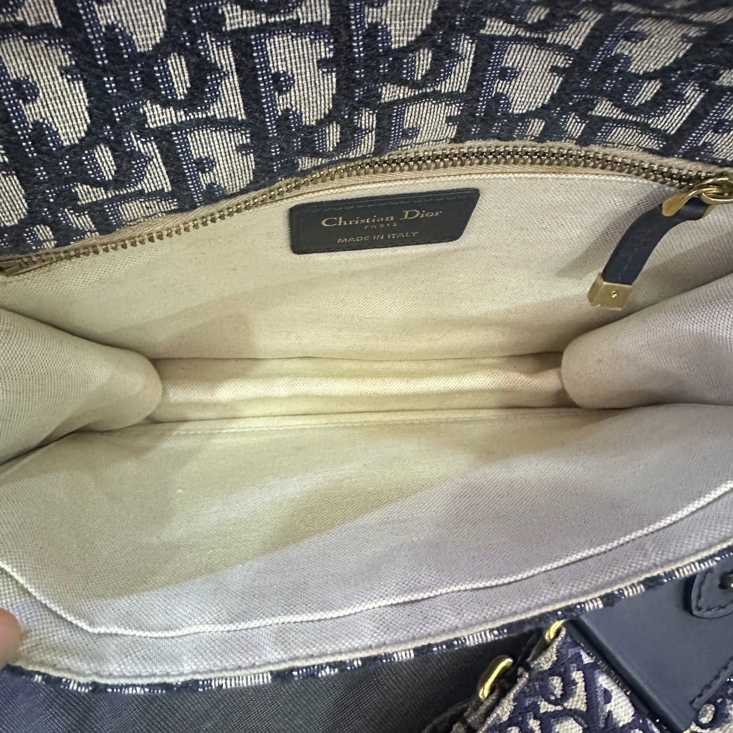 Dior - Addict Messenger Bag - Oblique canvas with leather trim - Navy and Beige - (small)