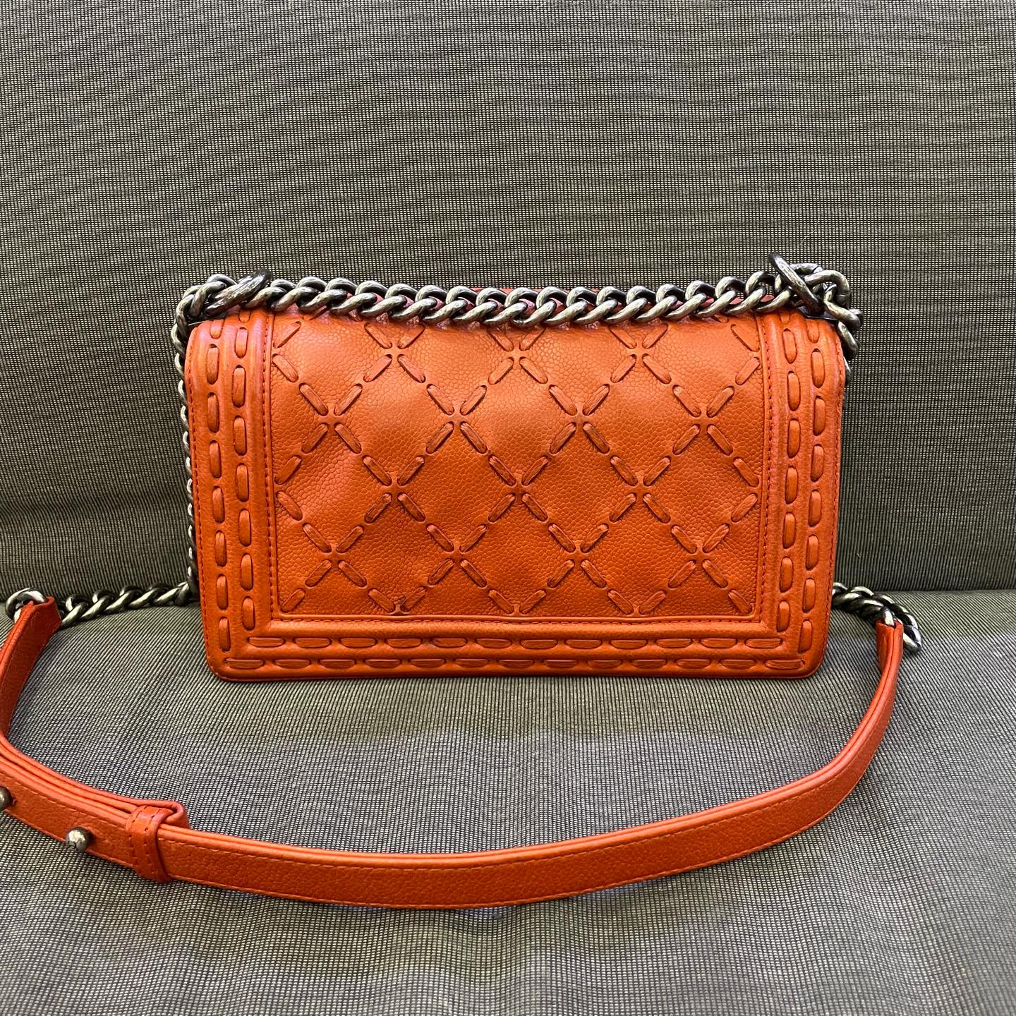 Chanel - Boy Bag - Grained calfskin leather - Orange with Ruthenium-Tone Hardware - (mini)