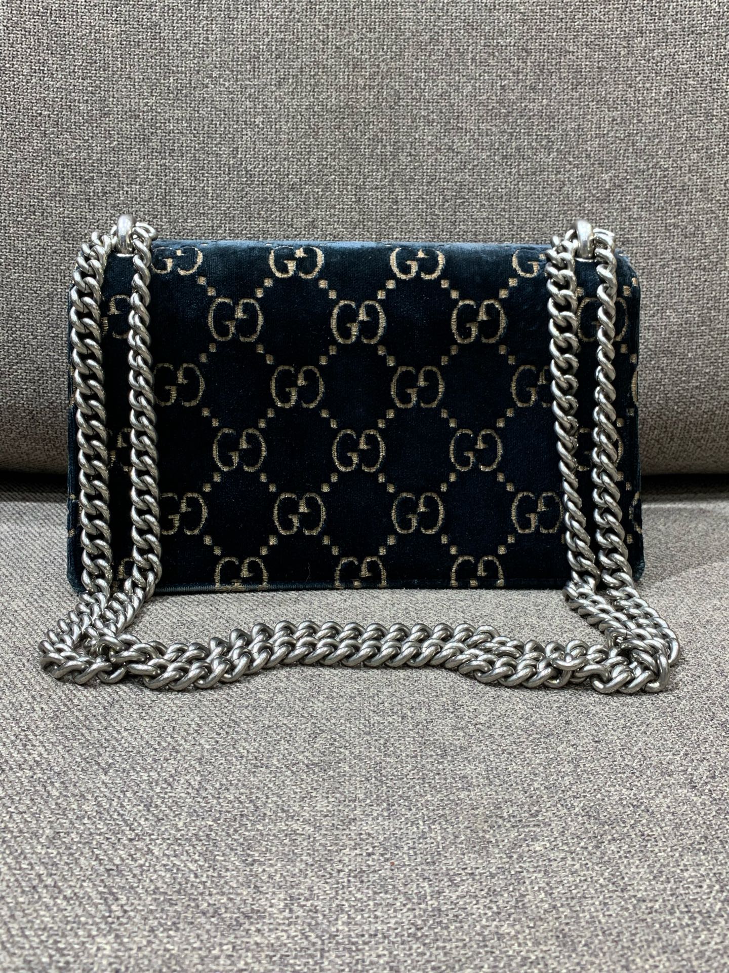 Gucci - Dionysus - Velvet with leather trim - Navy blue with metallic gold accents - (Small)