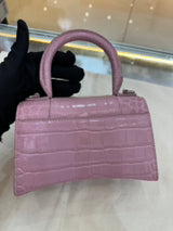 Balenciaga - Hourglass Bag XS - Patent leather with crocodile embossing - Pink with Silver-tone Hardware - (mini)