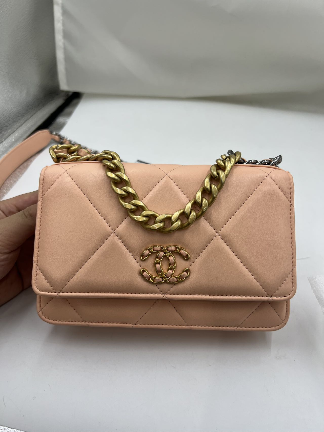 Chanel - Chanel 19 Wallet On Chain (WOC) - Lambskin leather - Pink with Mixed-Tone Hardware - (mini)