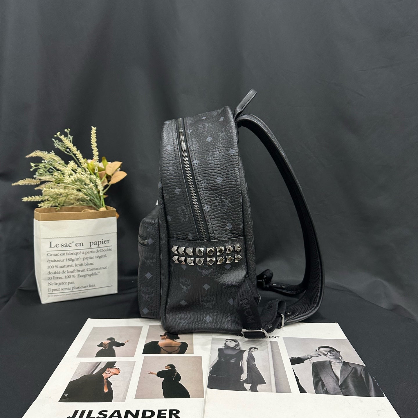MCM - Stark Backpack - Visetos coated canvas with leather trim - Black - (Small)